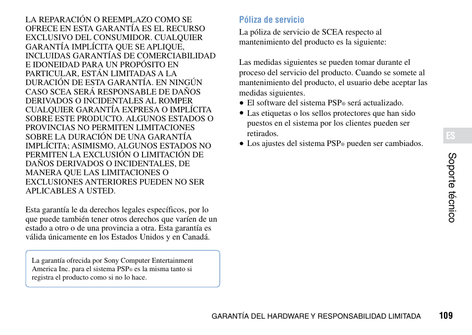 Sopor te ·técnico | Sony PSP Go PSP-N1001 User Manual | Page 109 / 123