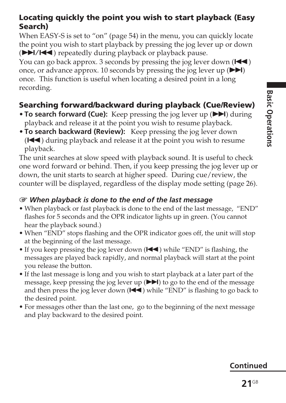 Easy search, Search forward/backward | Sony ICD-SX55 User Manual | Page 21 / 68