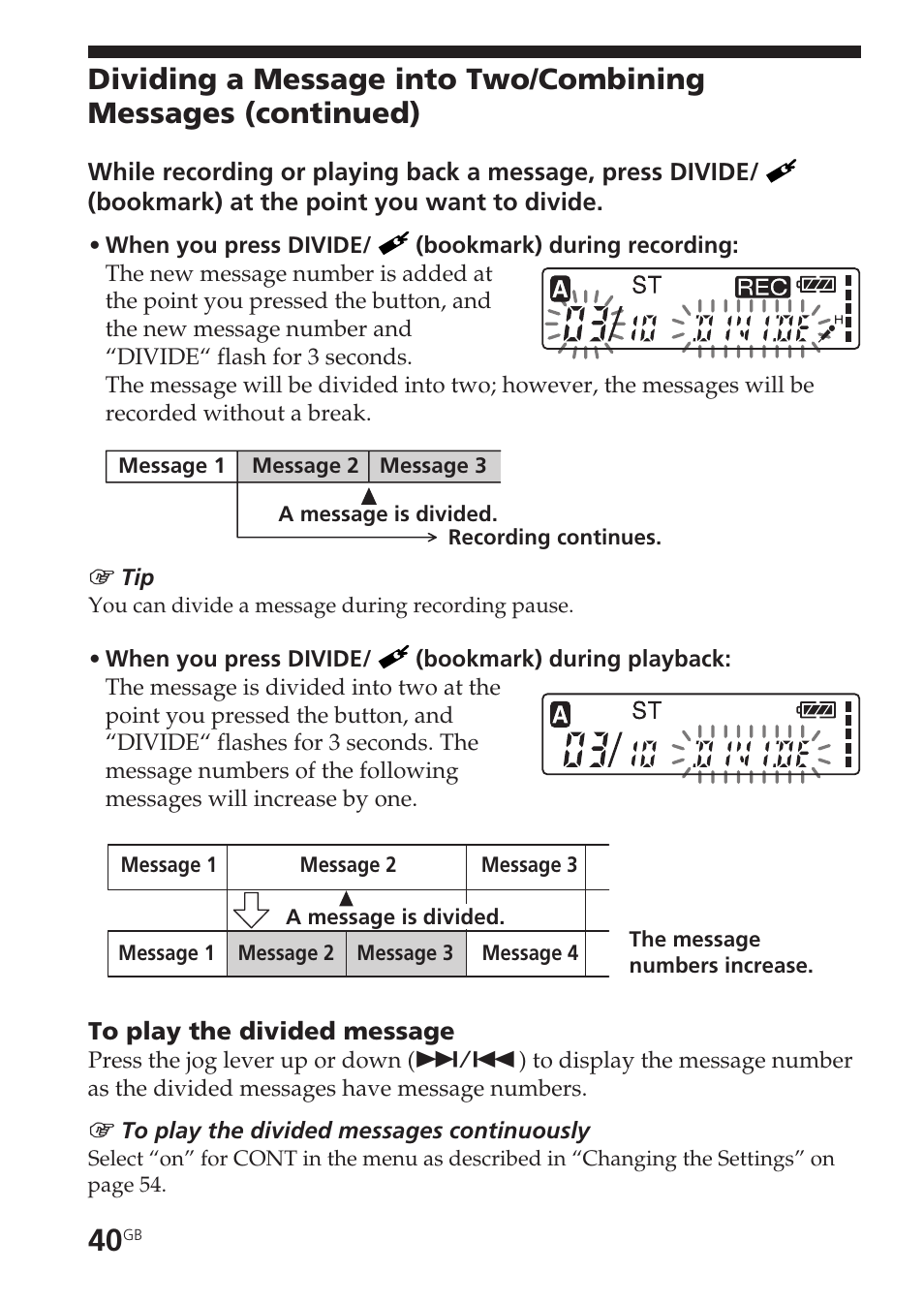 Combining messages | Sony ICD-SX55 User Manual | Page 40 / 68