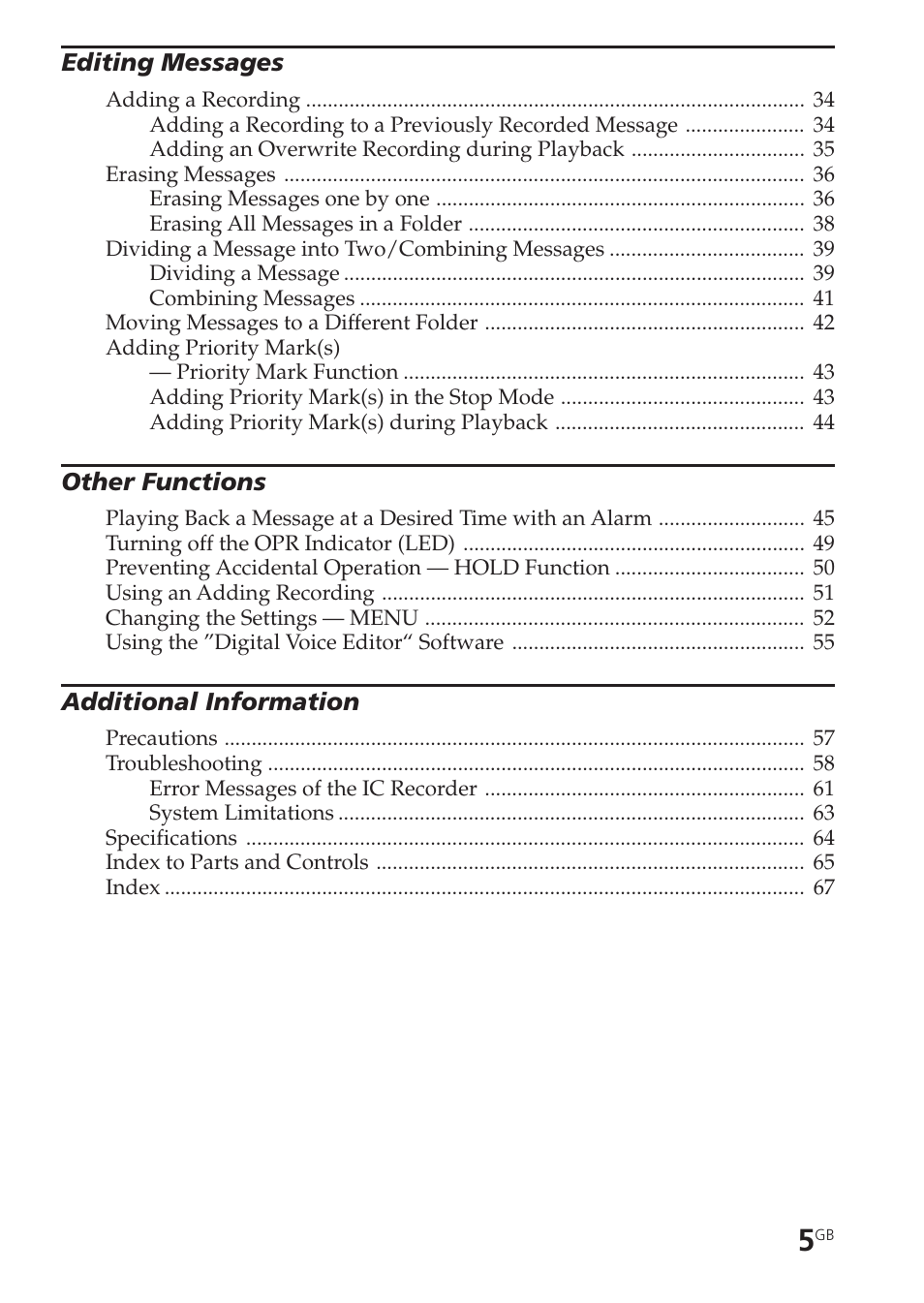 Sony ICD-SX55 User Manual | Page 5 / 68