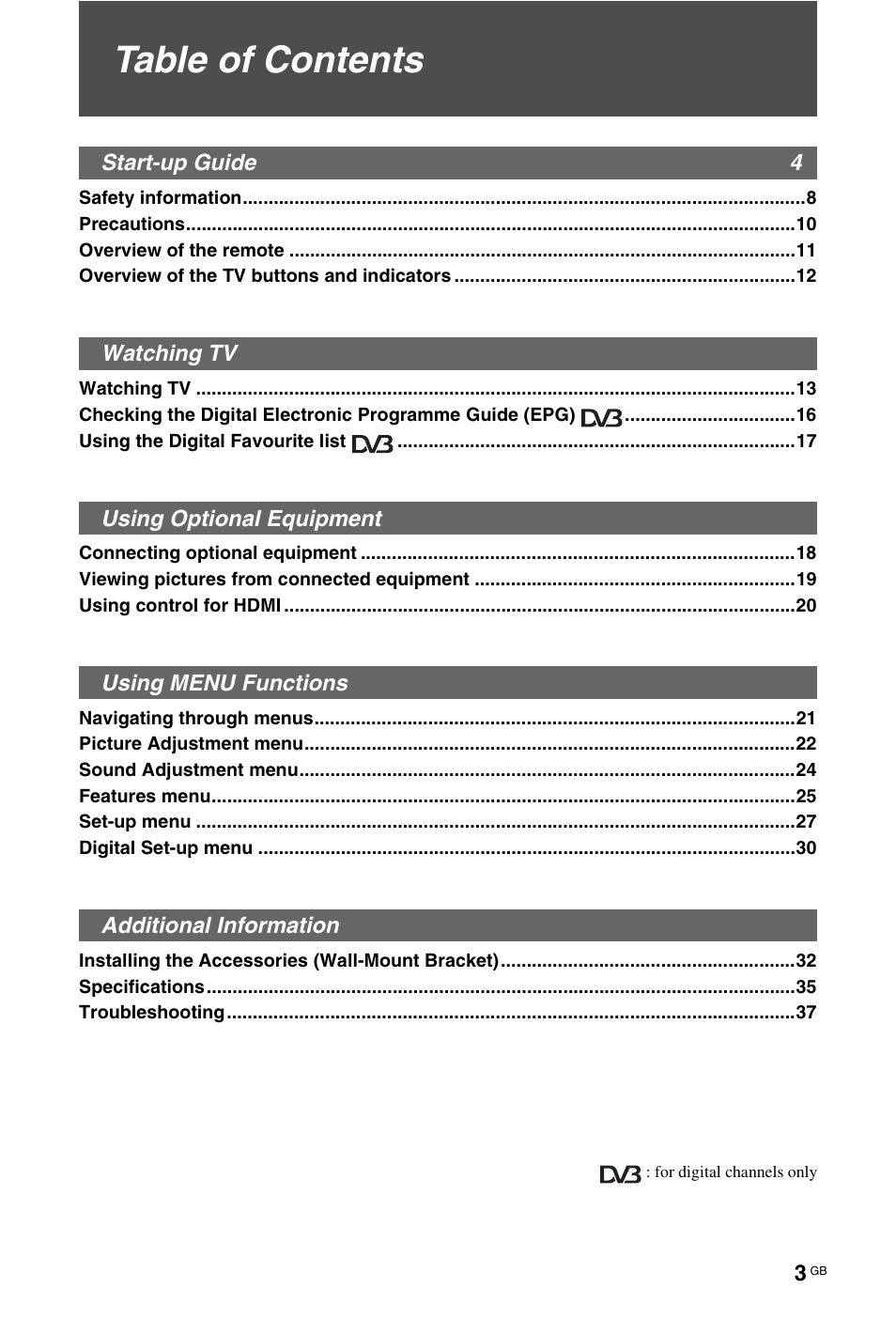 Sony BRAVIA KDL-26L40xx User Manual | Page 3 / 40