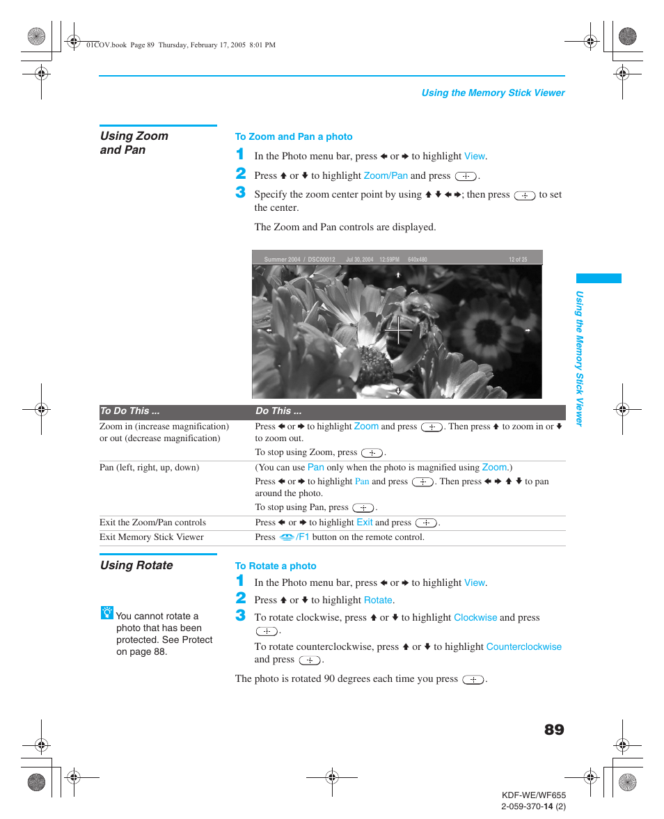 Using zoom and pan, Using rotate | Sony GRAND WEGA 2-059-370-14(2) User Manual | Page 89 / 132