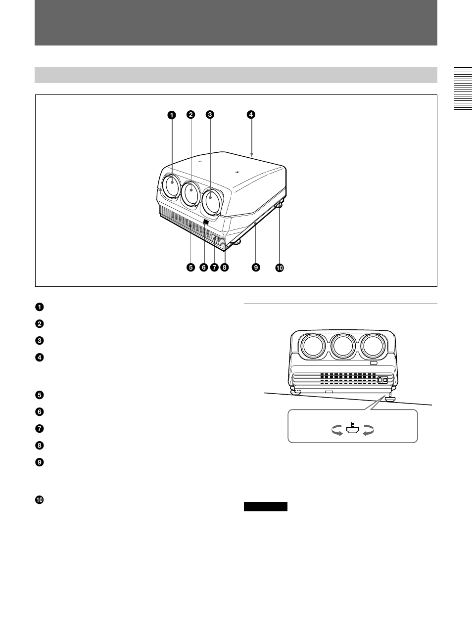 Emplacement et fonction des commandes (fr), Emplacement et fonction des commandes, Avant | Sony VPH-D50HTM User Manual | Page 53 / 140