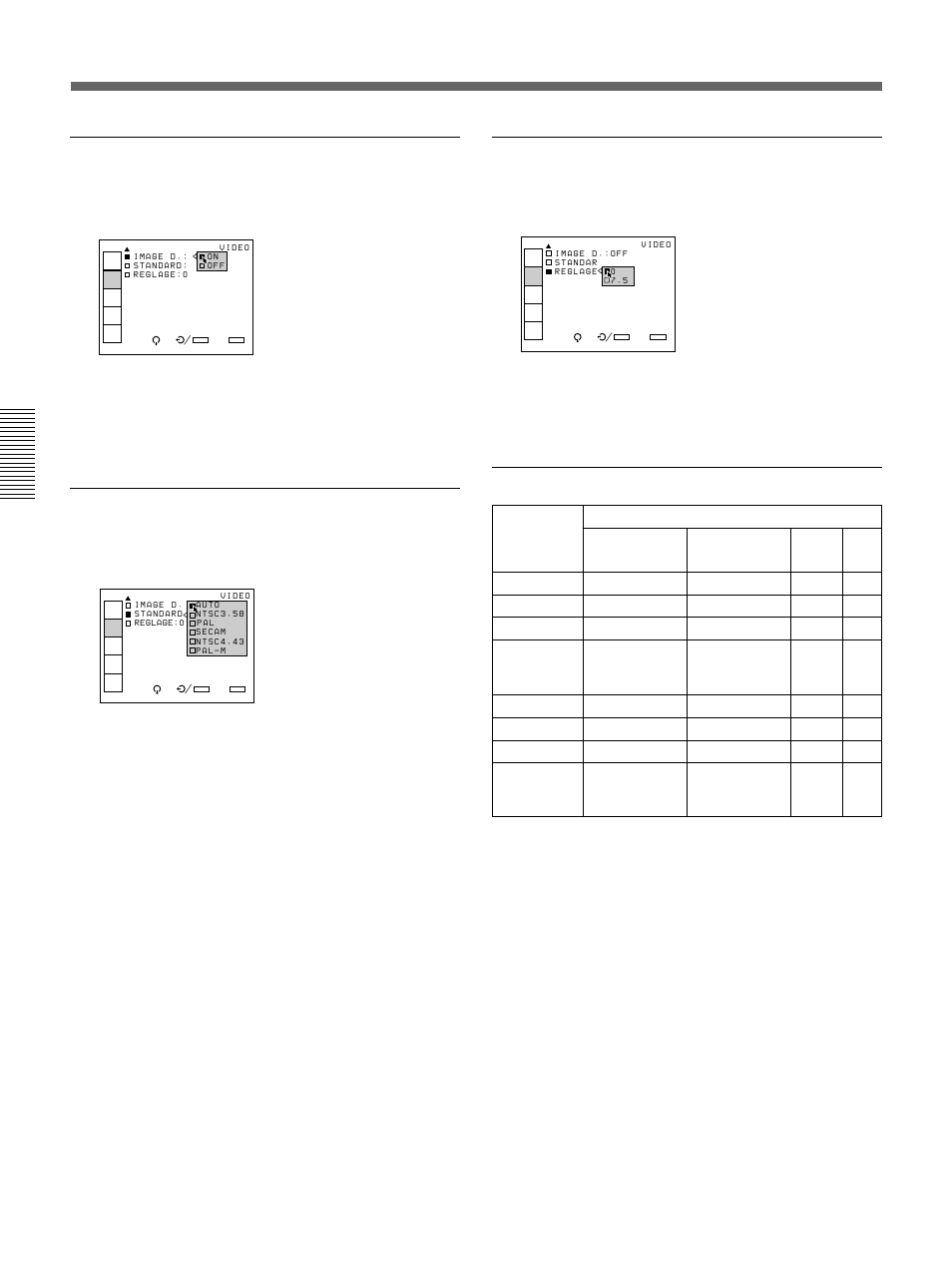 Le menu ctrl image, Image d, Standard | Reglage, Signaux d’entrée et paramètres réglables | Sony VPH-D50HTM User Manual | Page 76 / 140
