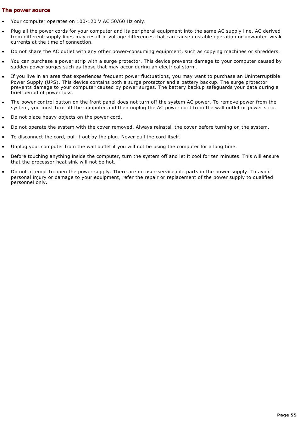 The power source | Sony PCVRX670 User Manual | Page 55 / 88