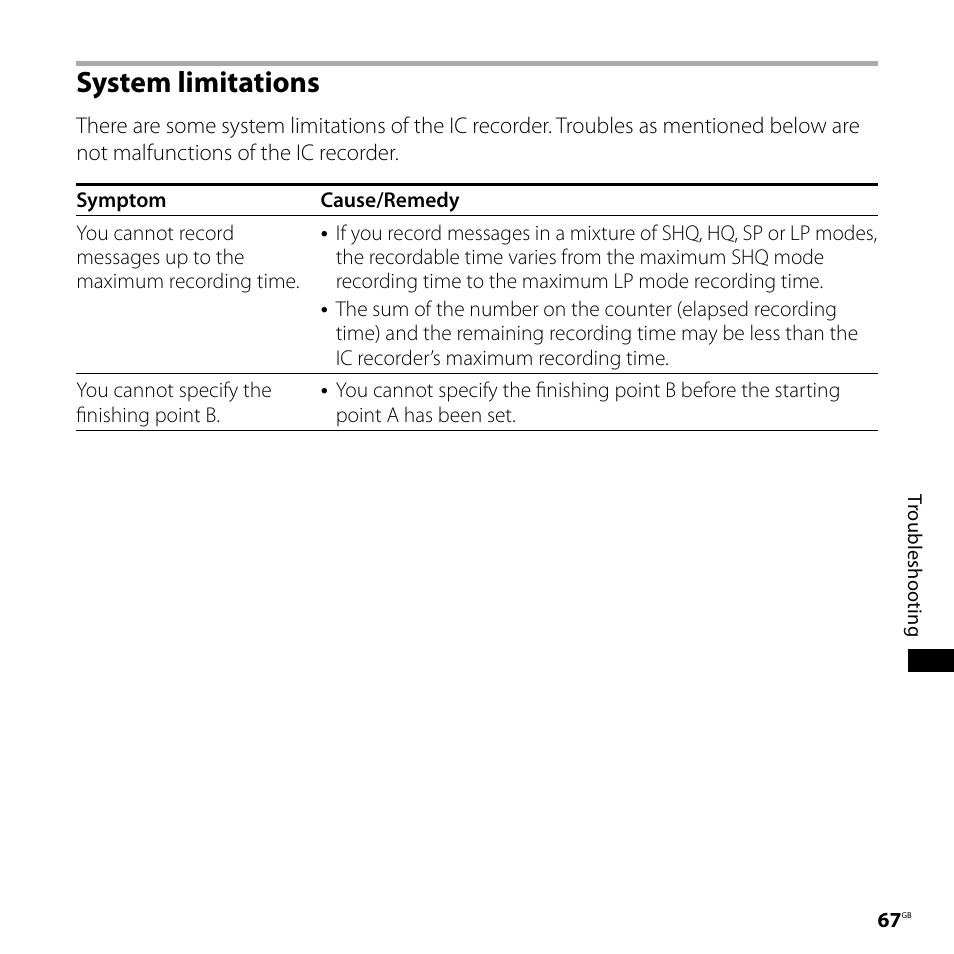 System limitations | Sony 4-113-168-11(2) User Manual | Page 67 / 76