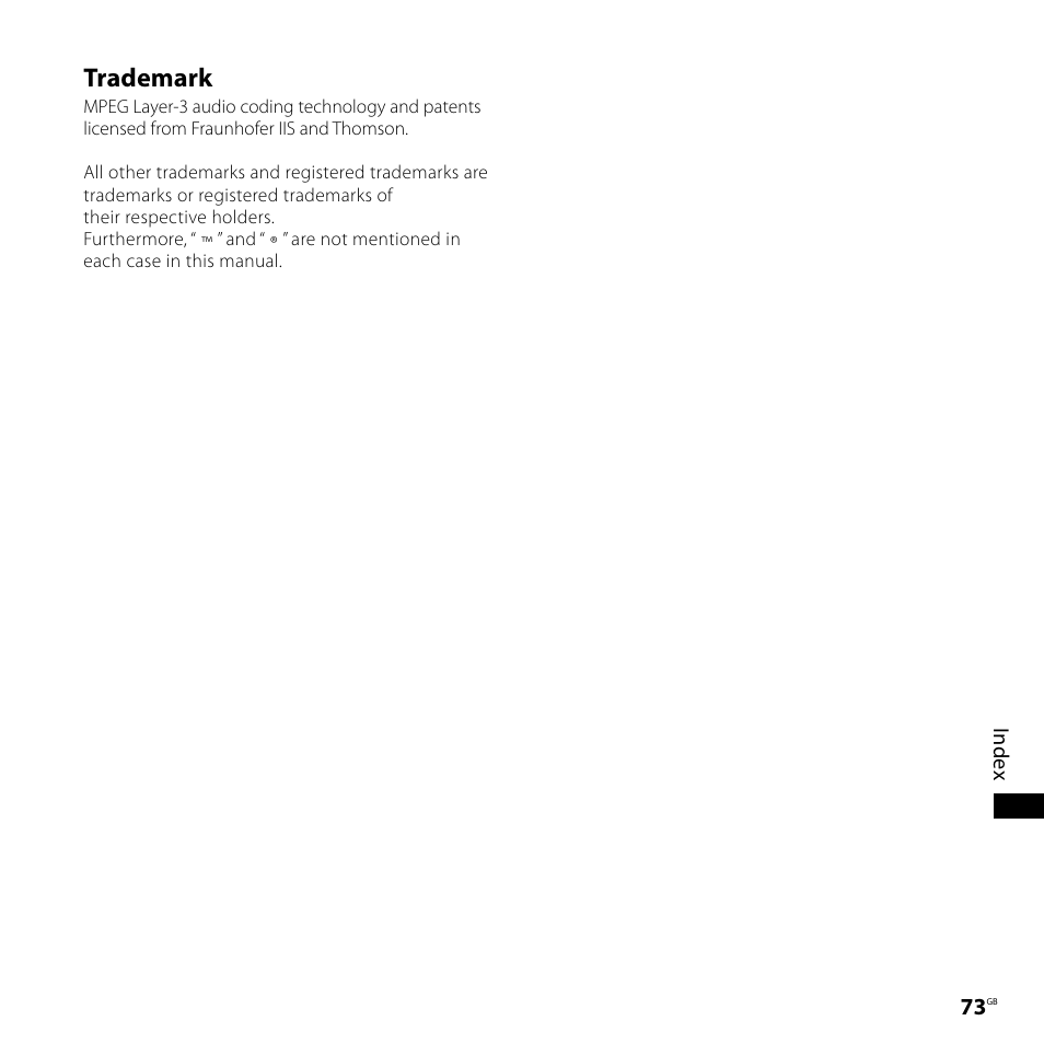 Trademark | Sony 4-113-168-11(2) User Manual | Page 73 / 76