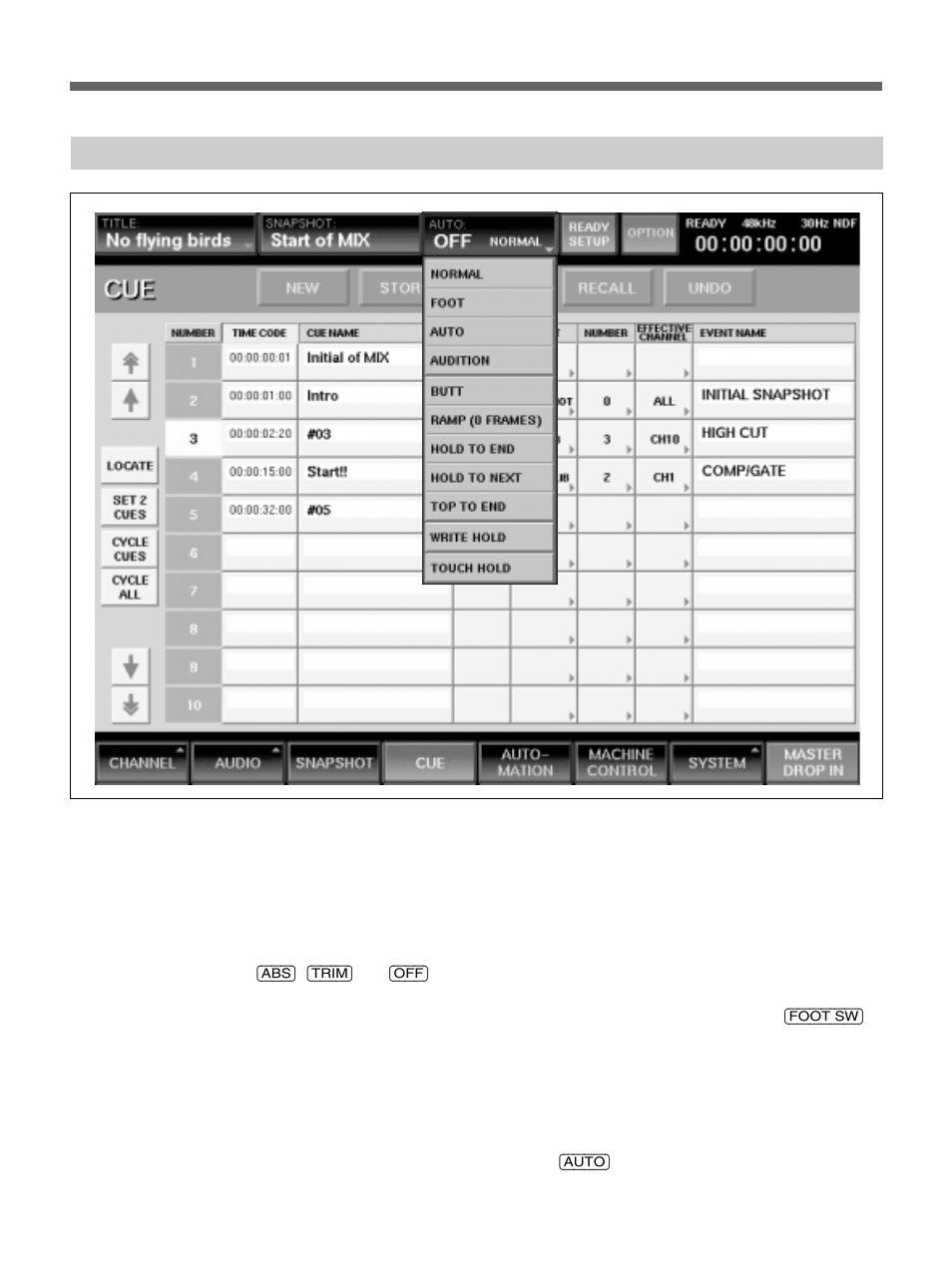 Automation operation, Gui options for automation | Sony DMX-R100 User Manual | Page 12 / 34