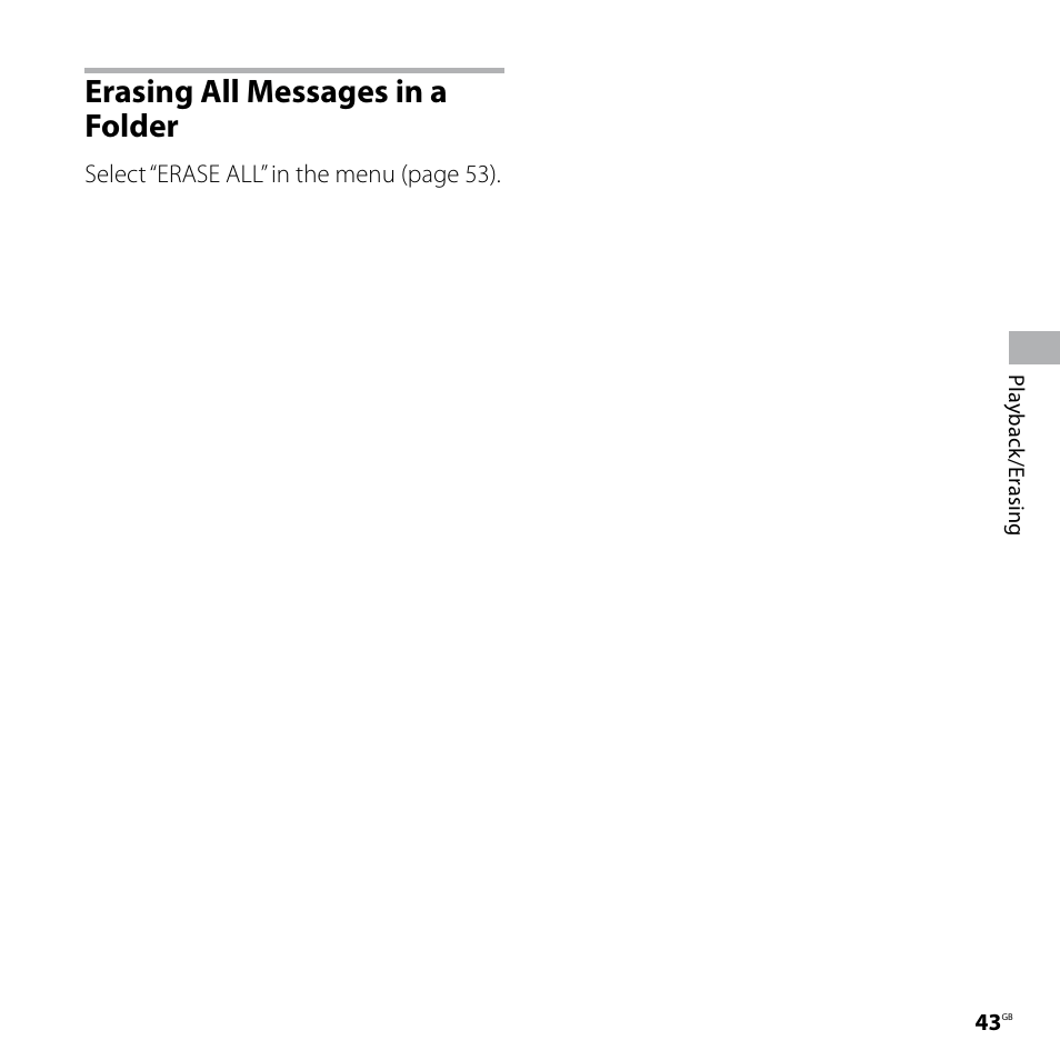 Erasing all messages in a folder | Sony ICD-SX57  EN User Manual | Page 43 / 84