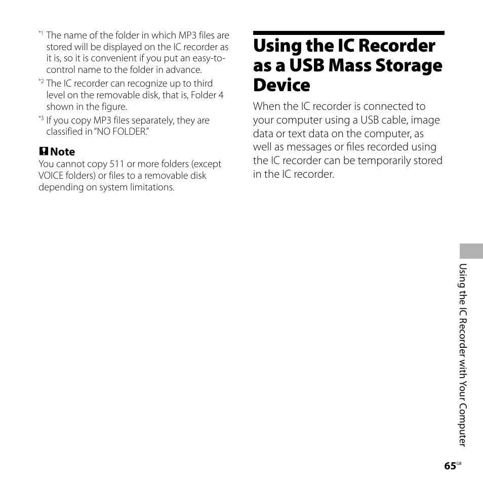 Using the ic recorder as a usb mass storage device | Sony ICD-SX57  EN User Manual | Page 65 / 84
