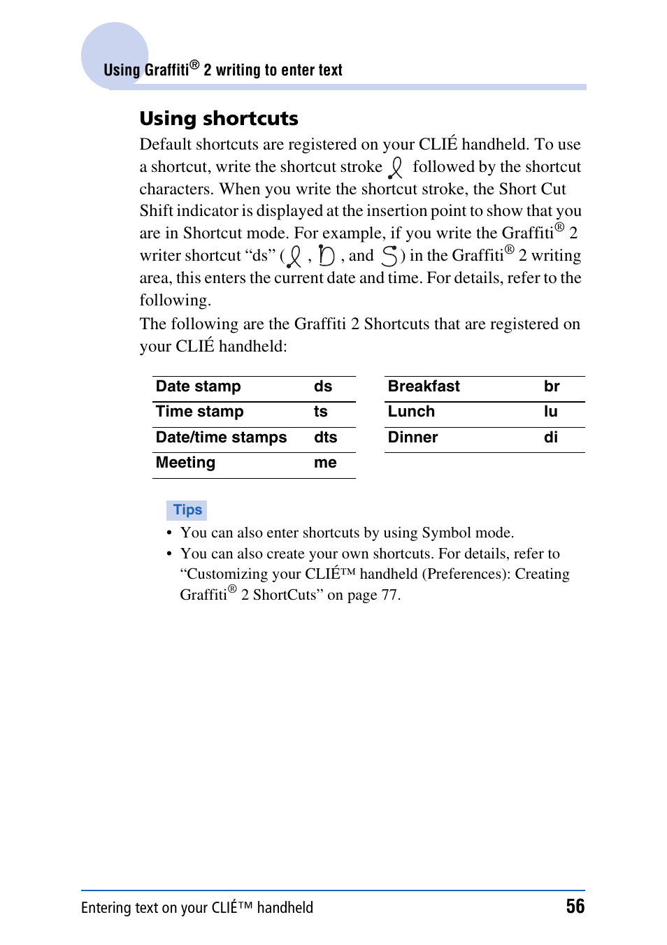 Using shortcuts | Sony CLIE PEG-TJ35 User Manual | Page 56 / 190