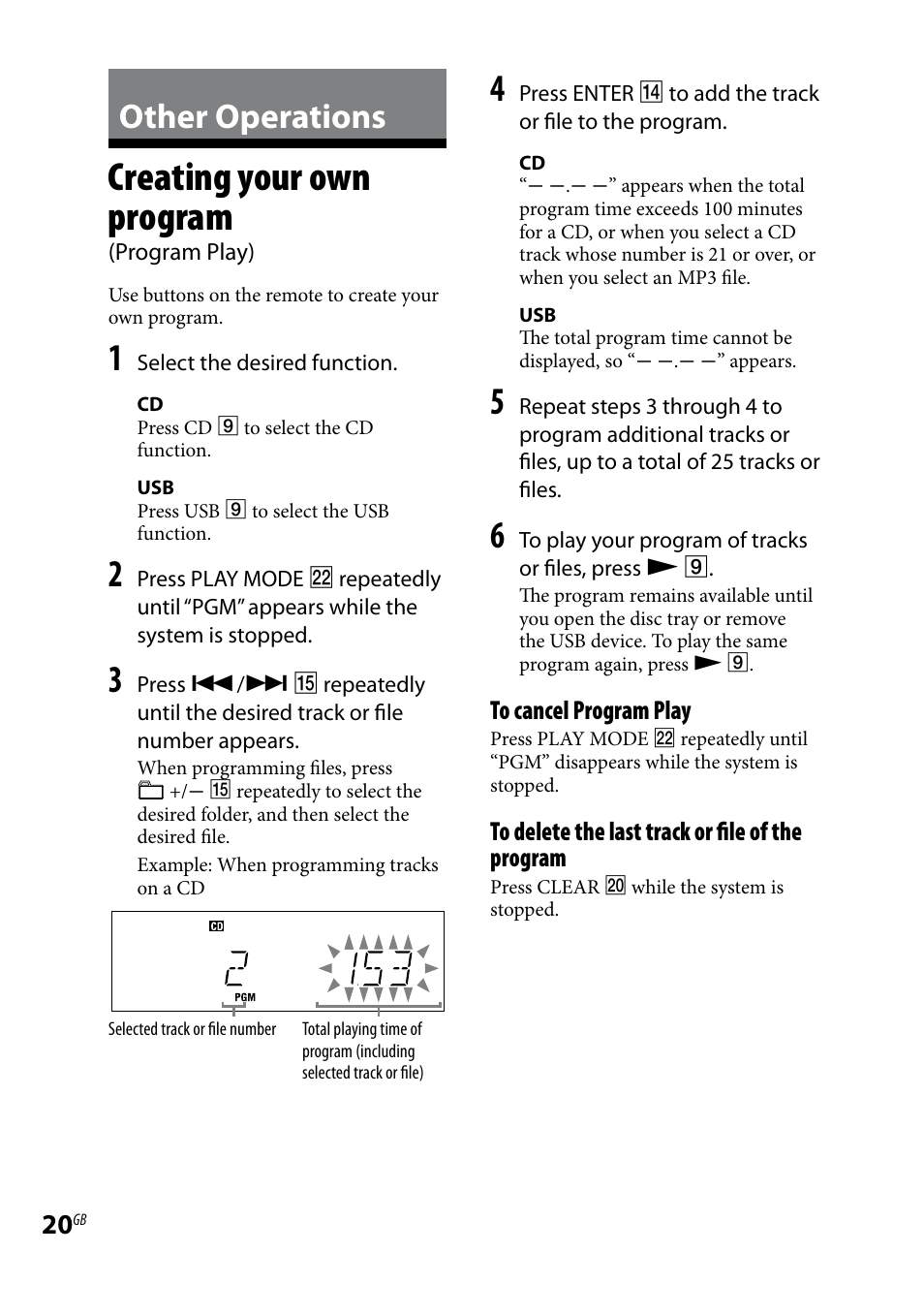 Other operations, Creating your own program, Program play) | Sony CMT-BX3R User Manual | Page 20 / 32