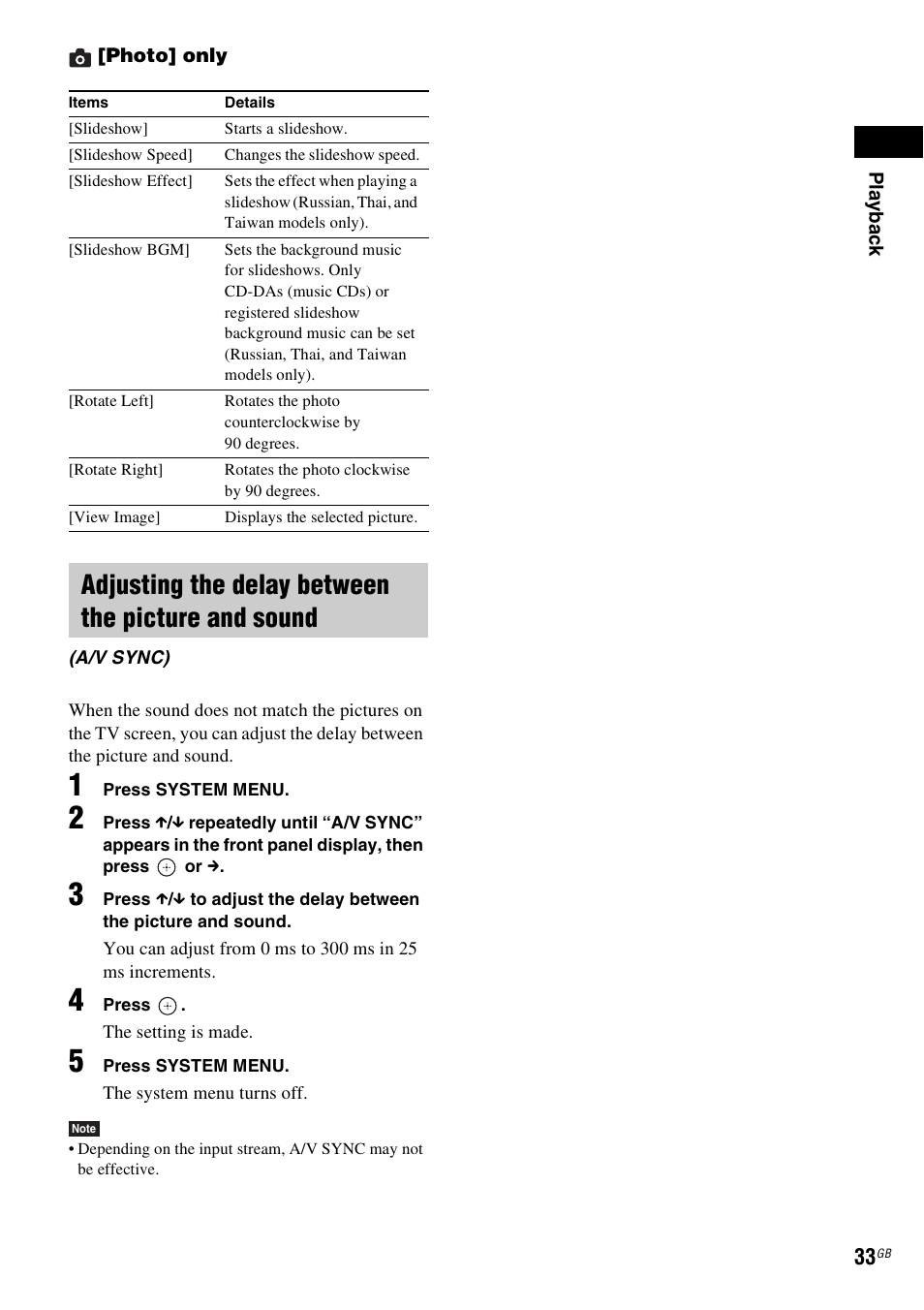 Adjusting the delay between the picture and sound | Sony 4-178-247-11(1) User Manual | Page 33 / 76