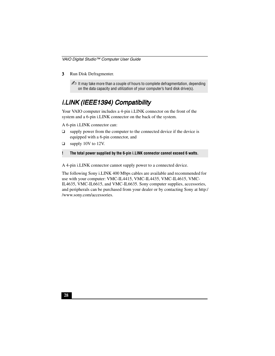 I.link (ieee1394) compatibility, I.link, Ieee1394) compatibility | Sony PCV-R556DS User Manual | Page 28 / 62