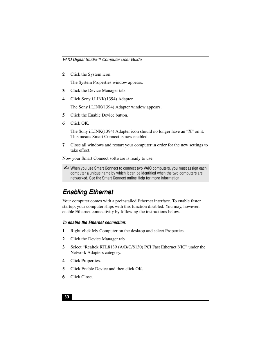 Enabling ethernet, Enabling | Sony PCV-R556DS User Manual | Page 30 / 62