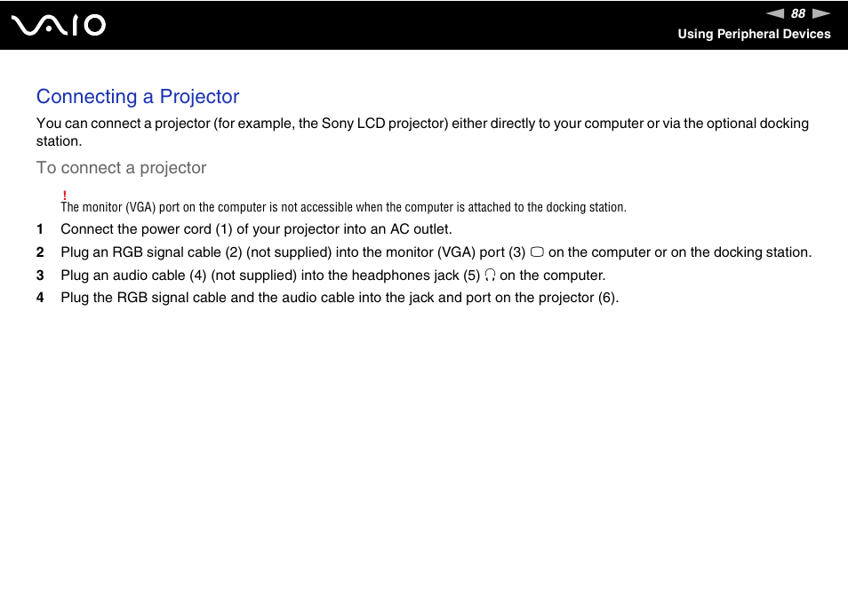 Connecting a projector | Sony VGN-TZ10 User Manual | Page 88 / 226
