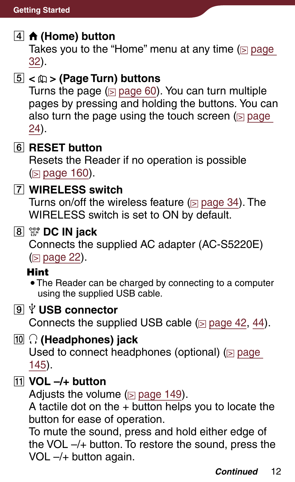 Sony Reader Daily Edition PRS-900BC User Manual | Page 12 / 202