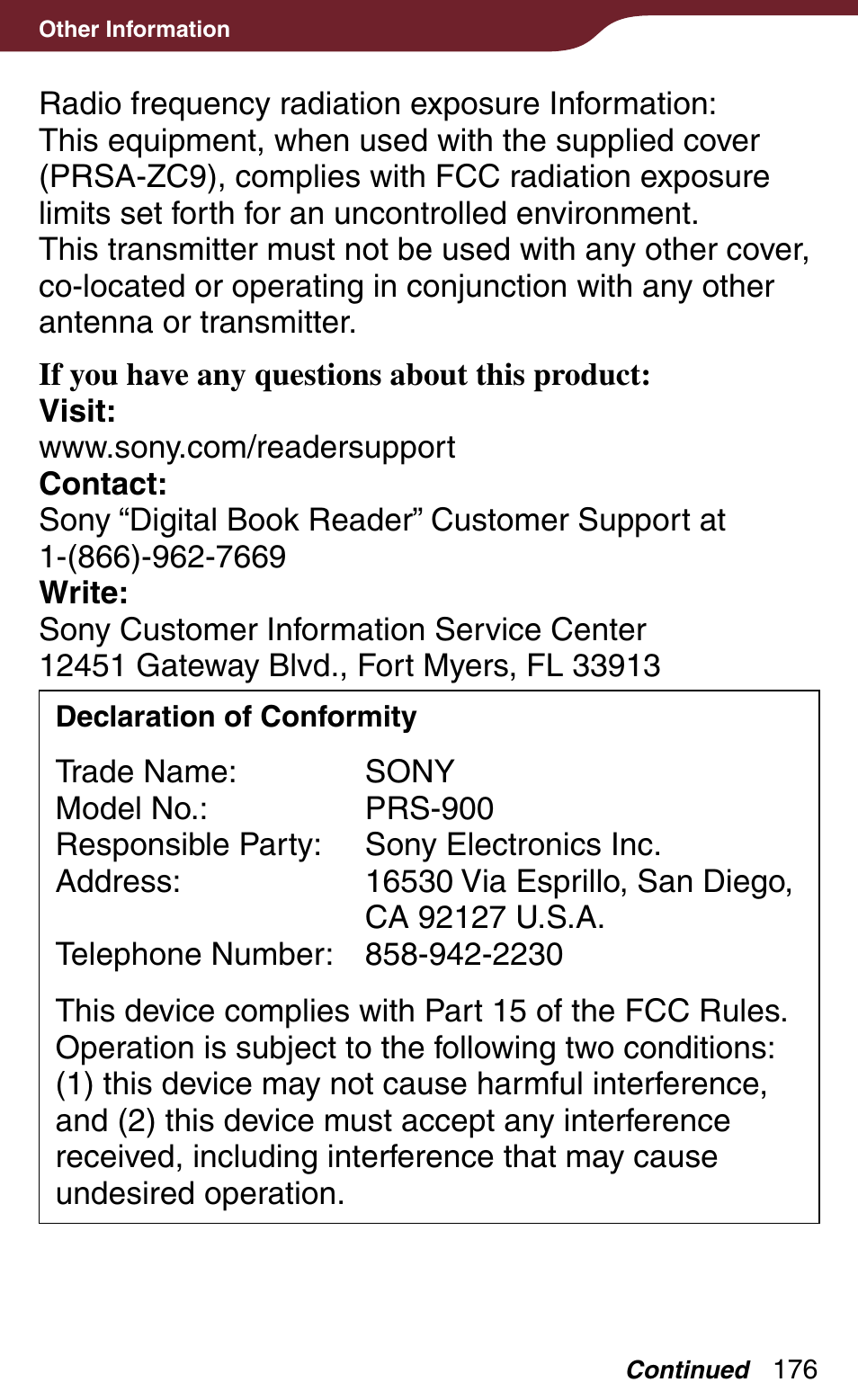 Sony Reader Daily Edition PRS-900BC User Manual | Page 176 / 202