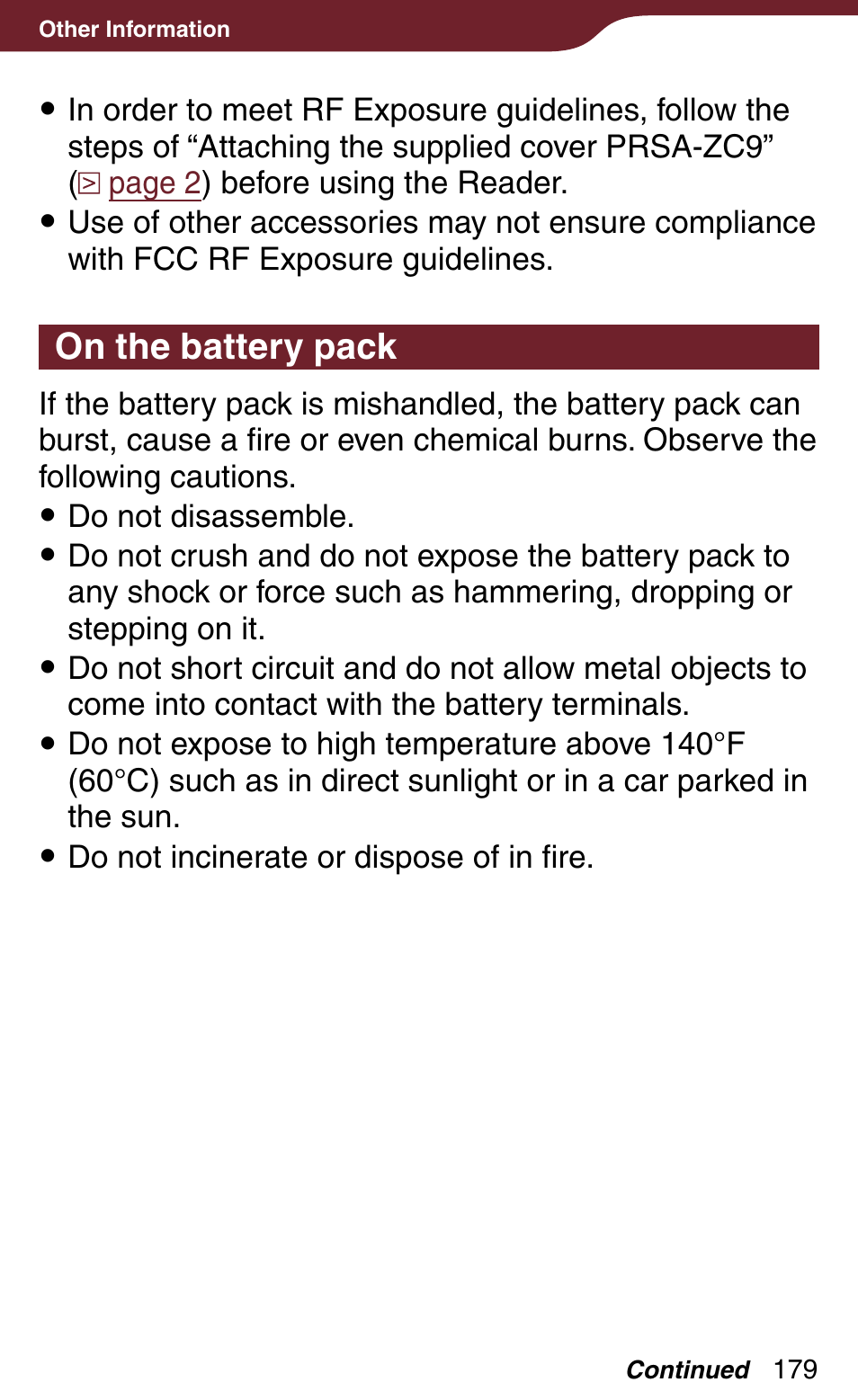 On the battery pack | Sony Reader Daily Edition PRS-900BC User Manual | Page 179 / 202