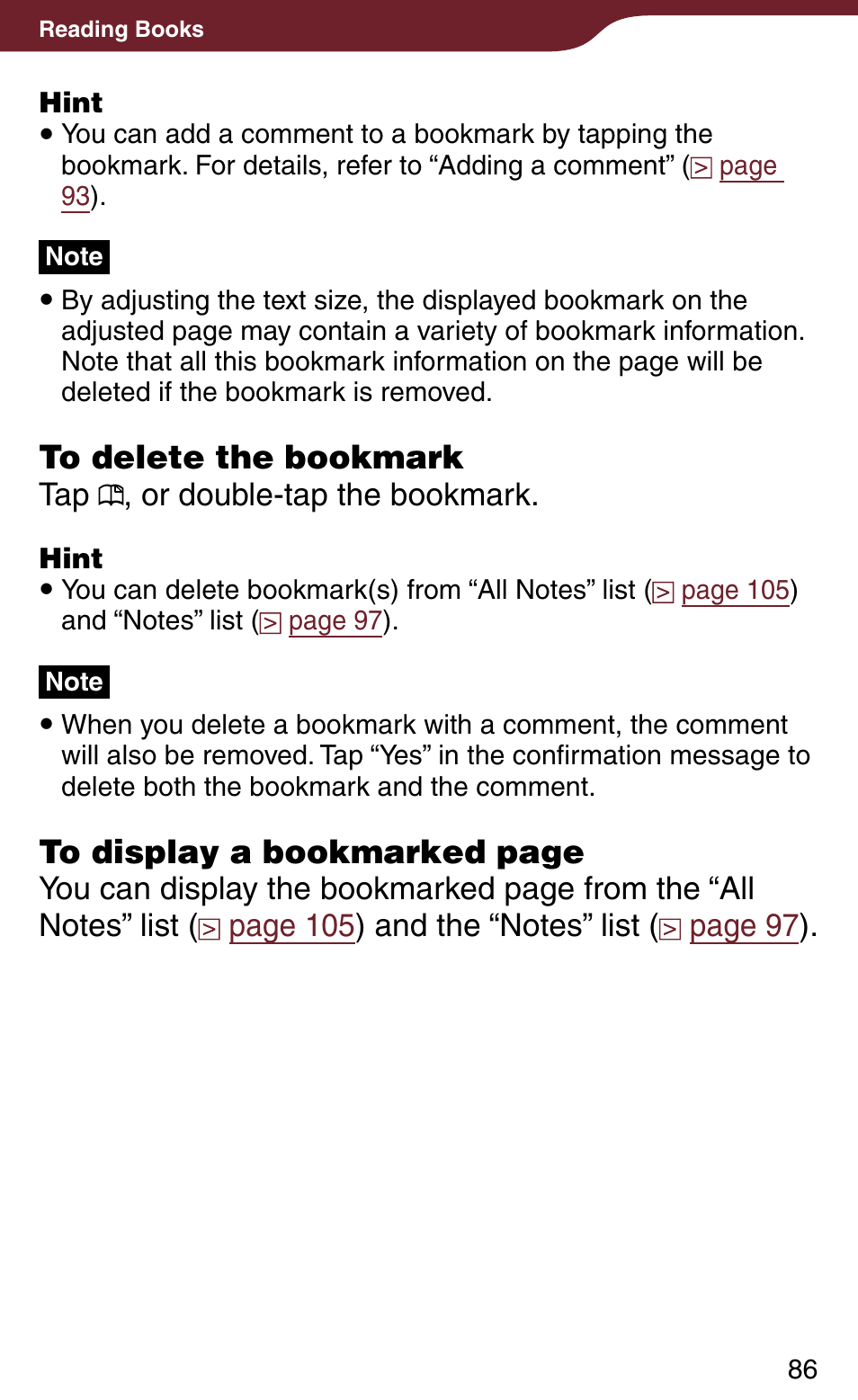 Tap , or double-tap the bookmark | Sony Reader Daily Edition PRS-900BC User Manual | Page 86 / 202