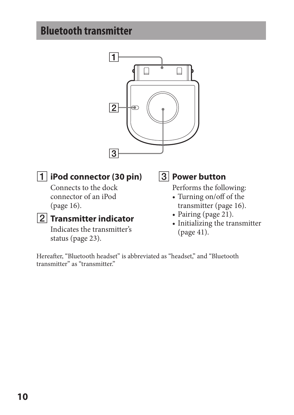 Bluetooth transmitter | Sony DR-BT22iK User Manual | Page 10 / 44