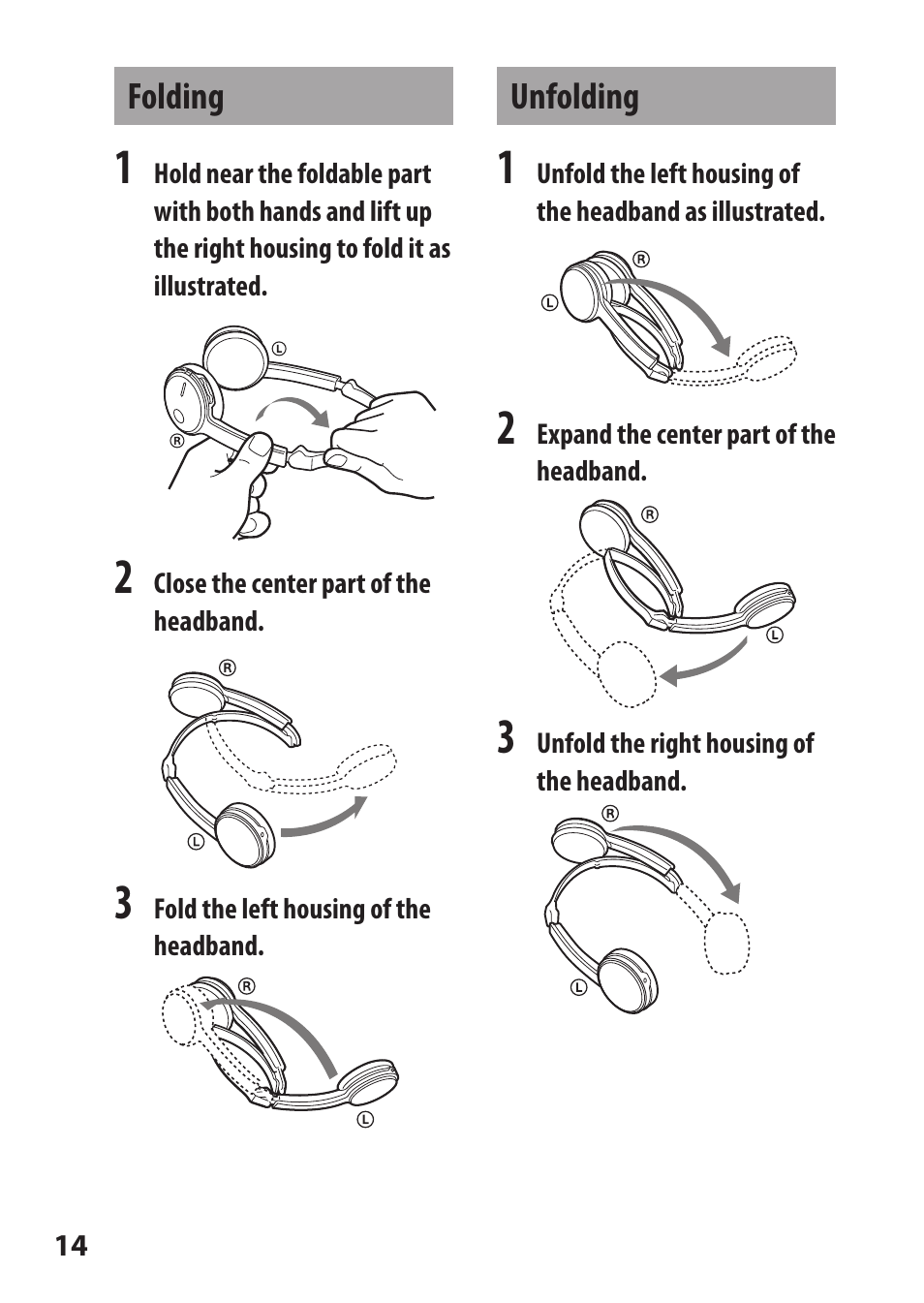 Folding, Unfolding | Sony DR-BT22iK User Manual | Page 14 / 44