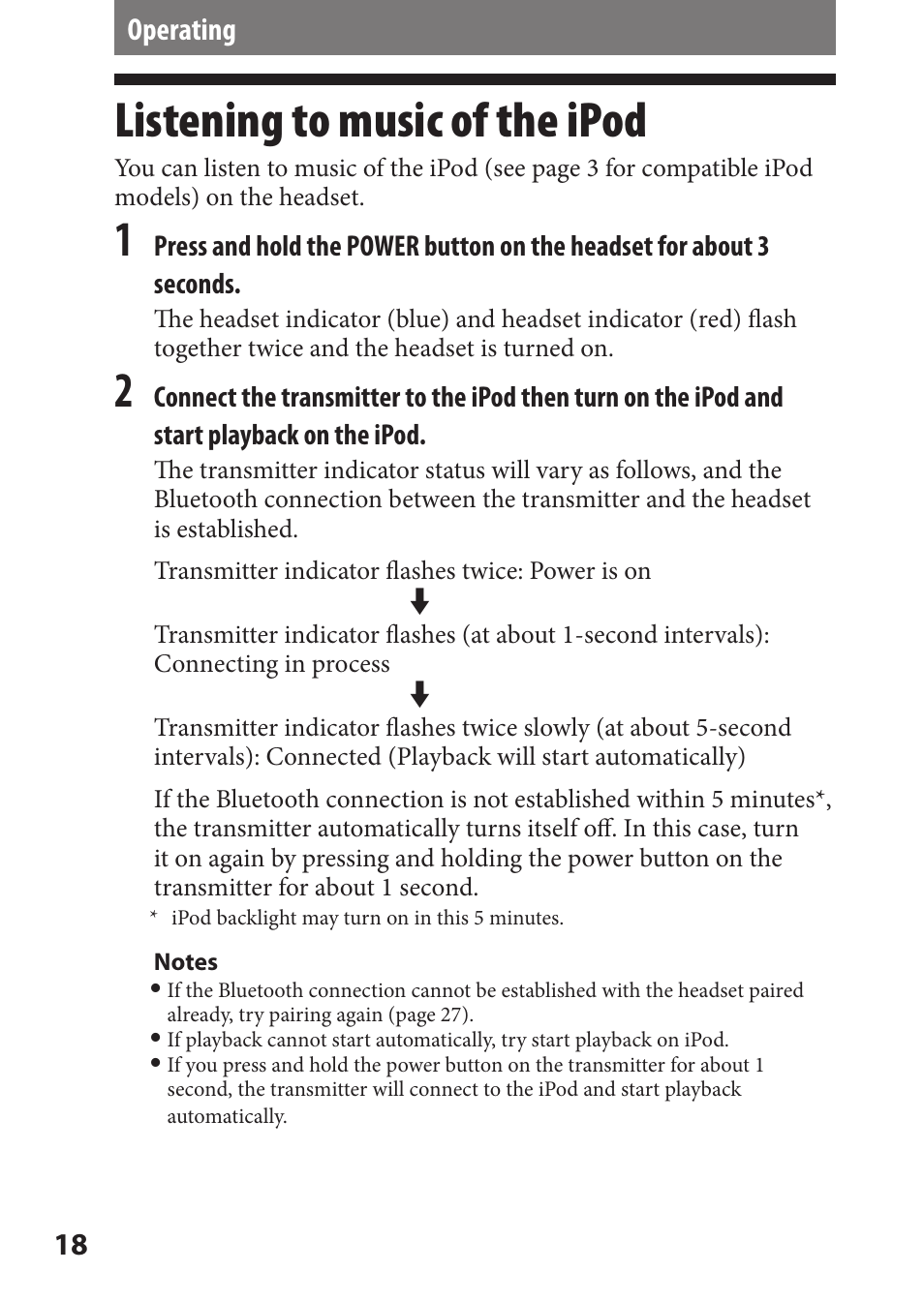 Operating, Listening to music of the ipod, Listening to music of the | Ipod | Sony DR-BT22iK User Manual | Page 18 / 44
