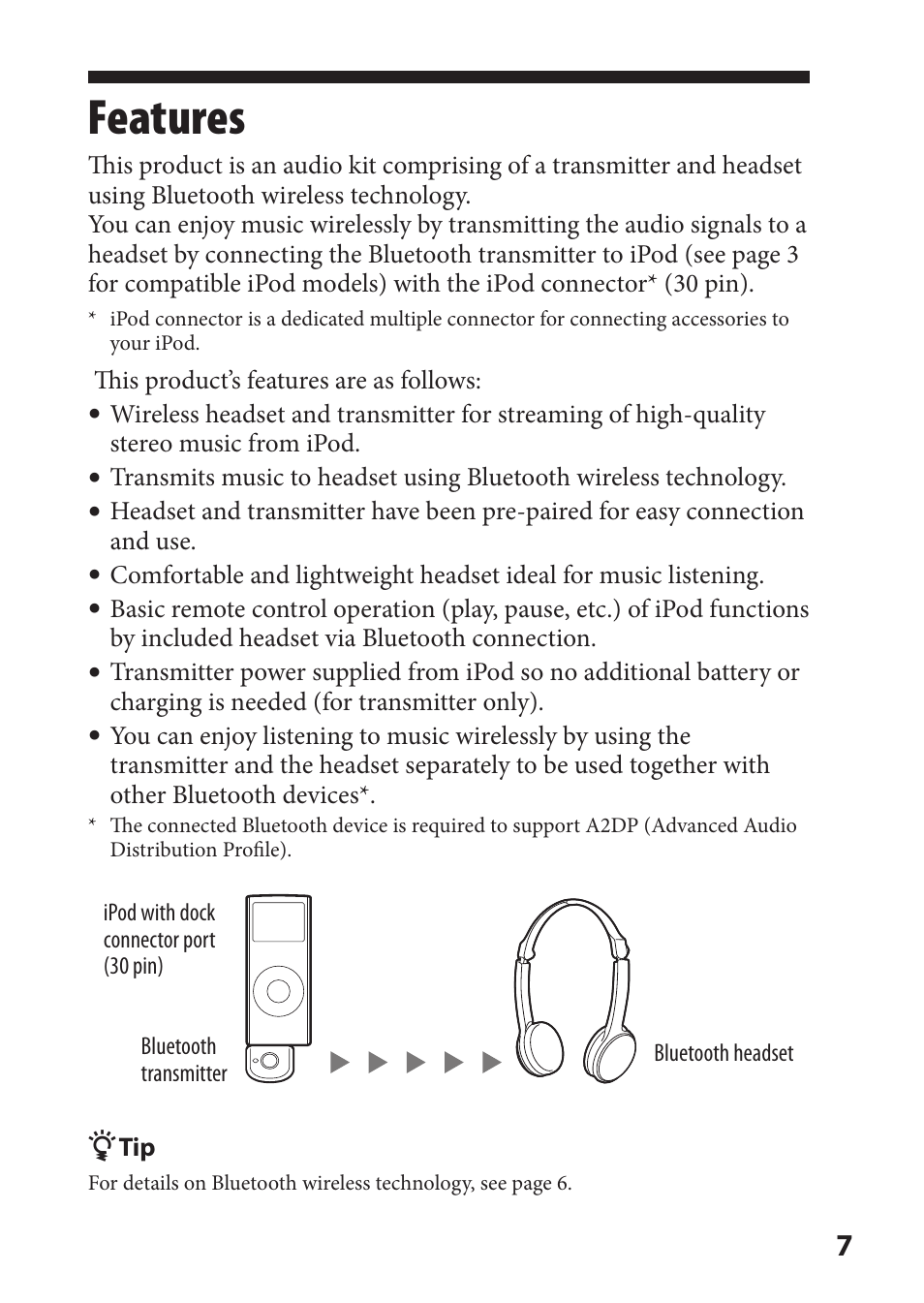 Features | Sony DR-BT22iK User Manual | Page 7 / 44