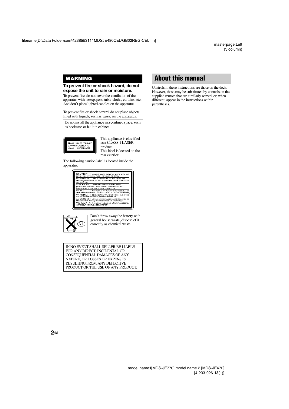 About this manual | Sony MDS-JE480 User Manual | Page 2 / 31