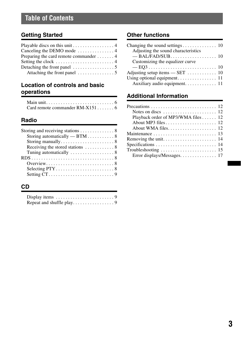 Sony CDX-GT292 User Manual | Page 3 / 36