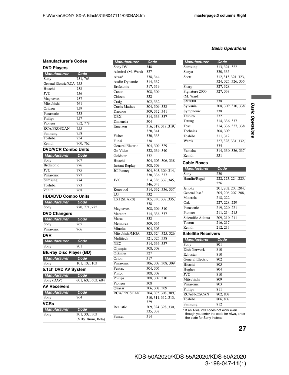 Sony KDS-55A2020 User Manual | Page 27 / 67
