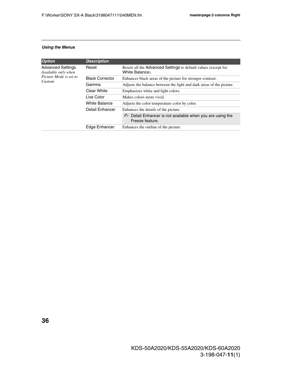 Sony KDS-55A2020 User Manual | Page 36 / 67