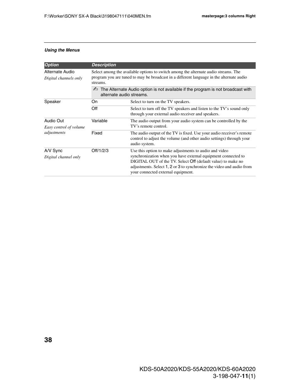 Sony KDS-55A2020 User Manual | Page 38 / 67