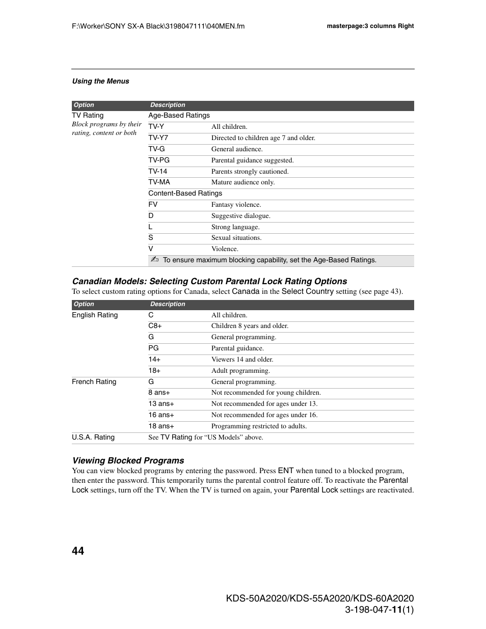 Sony KDS-55A2020 User Manual | Page 44 / 67