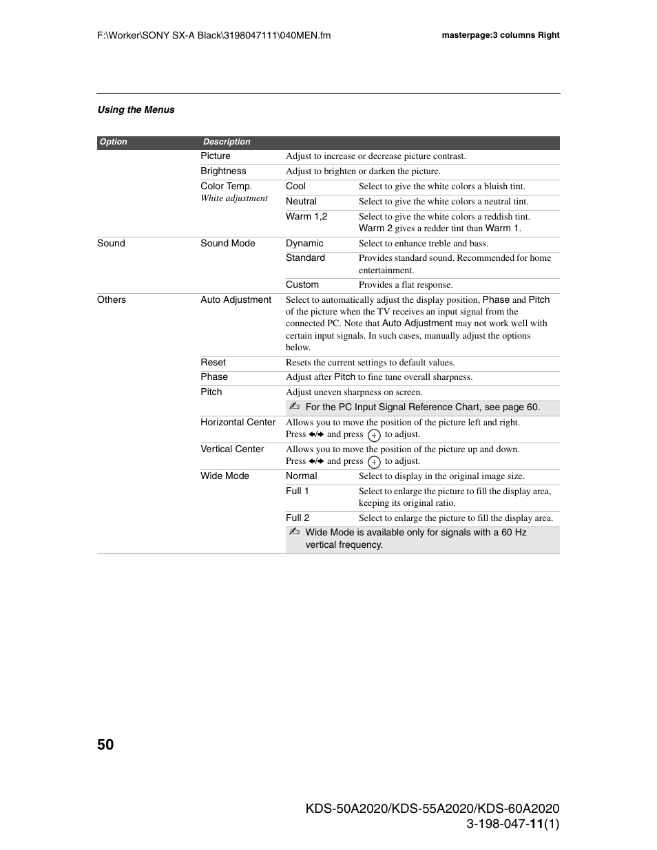 Sony KDS-55A2020 User Manual | Page 50 / 67