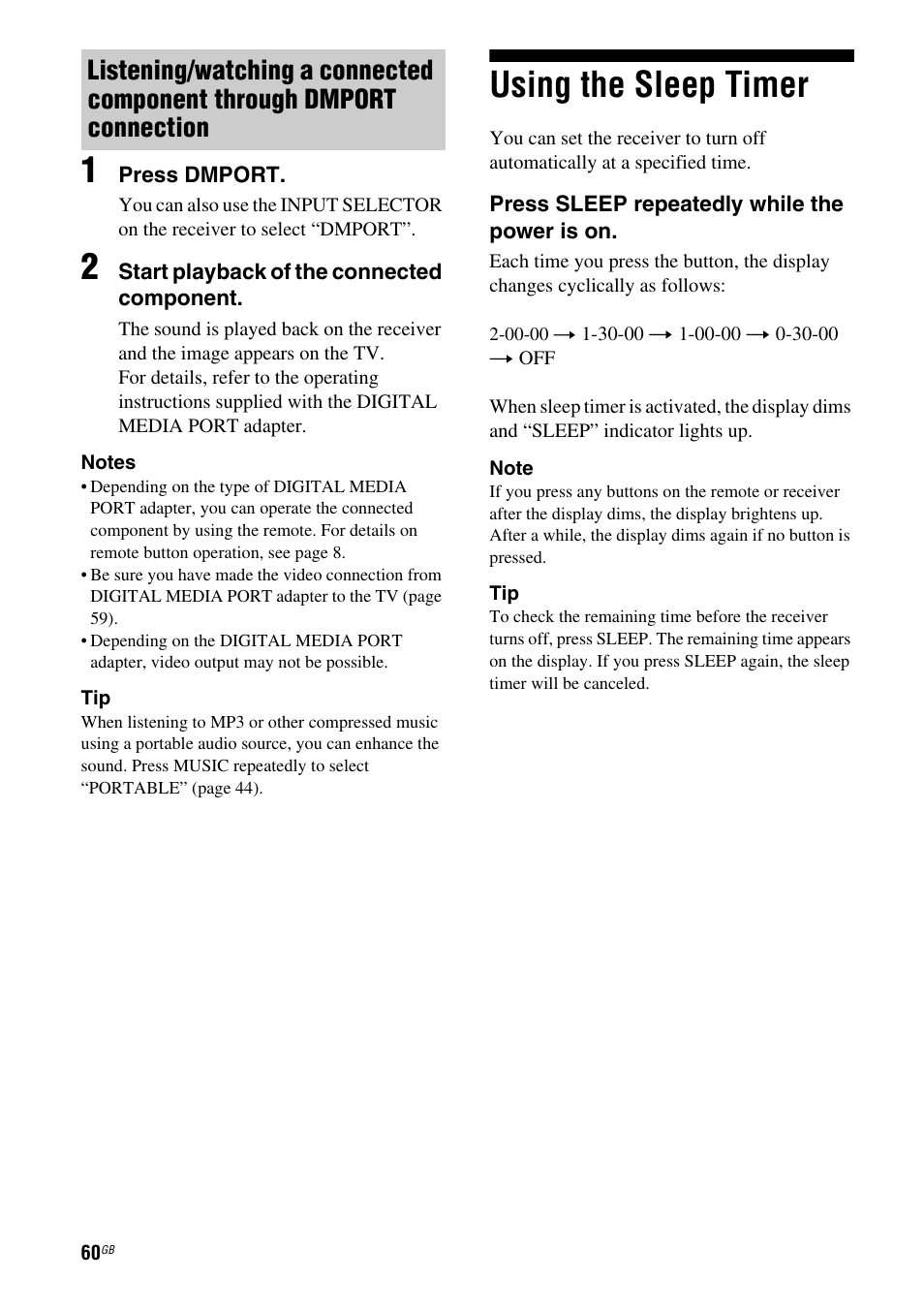 Using the sleep timer | Sony 3-295-946-12(1) User Manual | Page 60 / 72