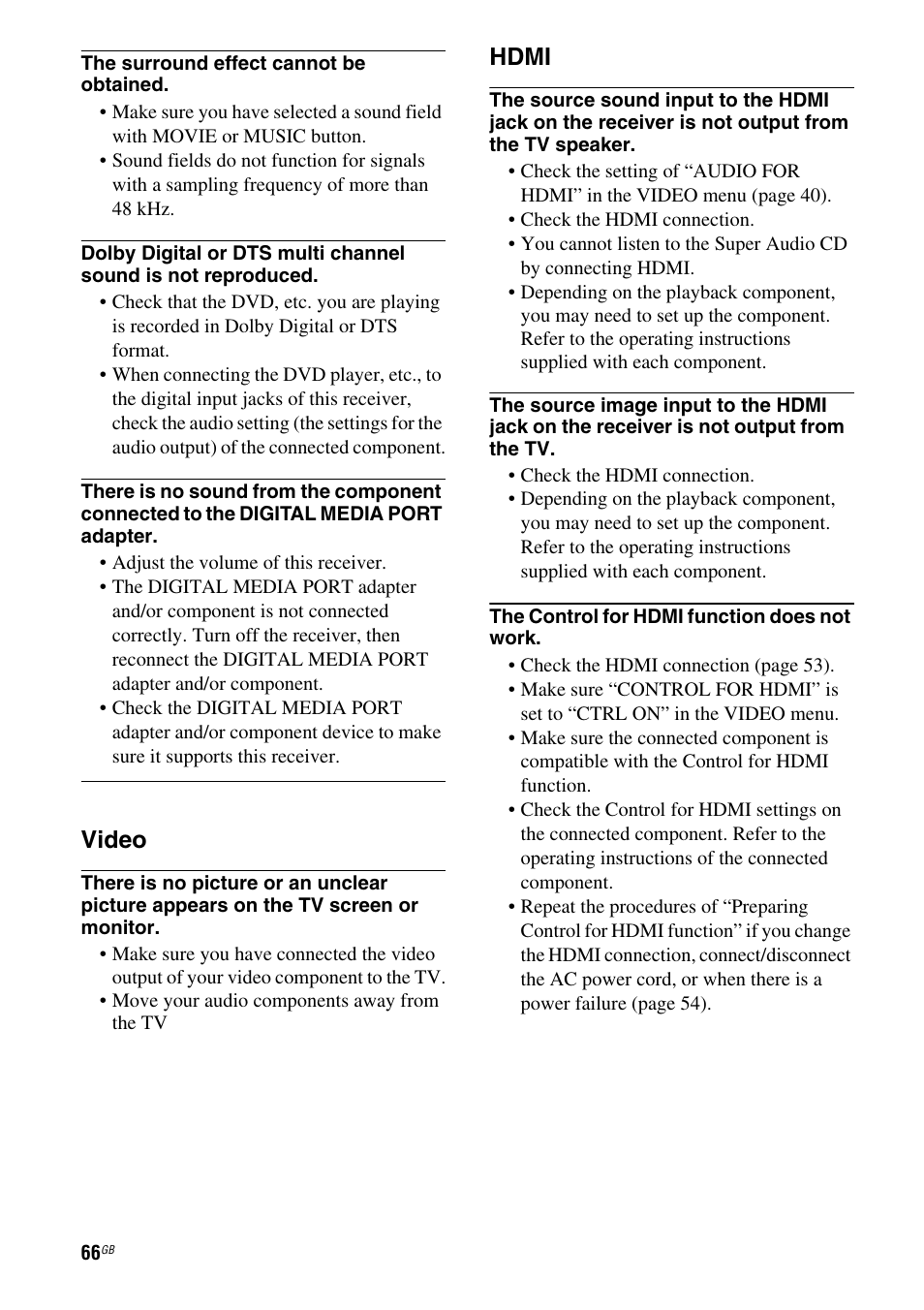 Video, Hdmi | Sony 3-295-946-12(1) User Manual | Page 66 / 72