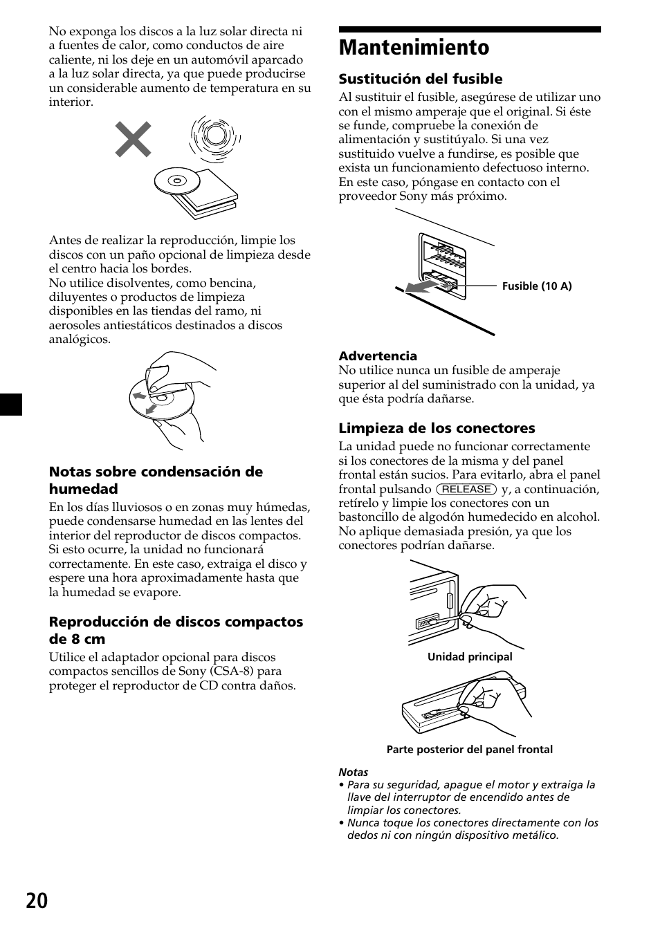 20 mantenimiento | Sony CDX-4270R User Manual | Page 44 / 96