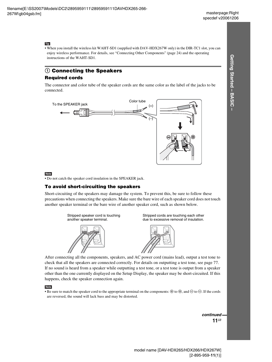 1 connecting the speakers | Sony HDX266 User Manual | Page 11 / 104