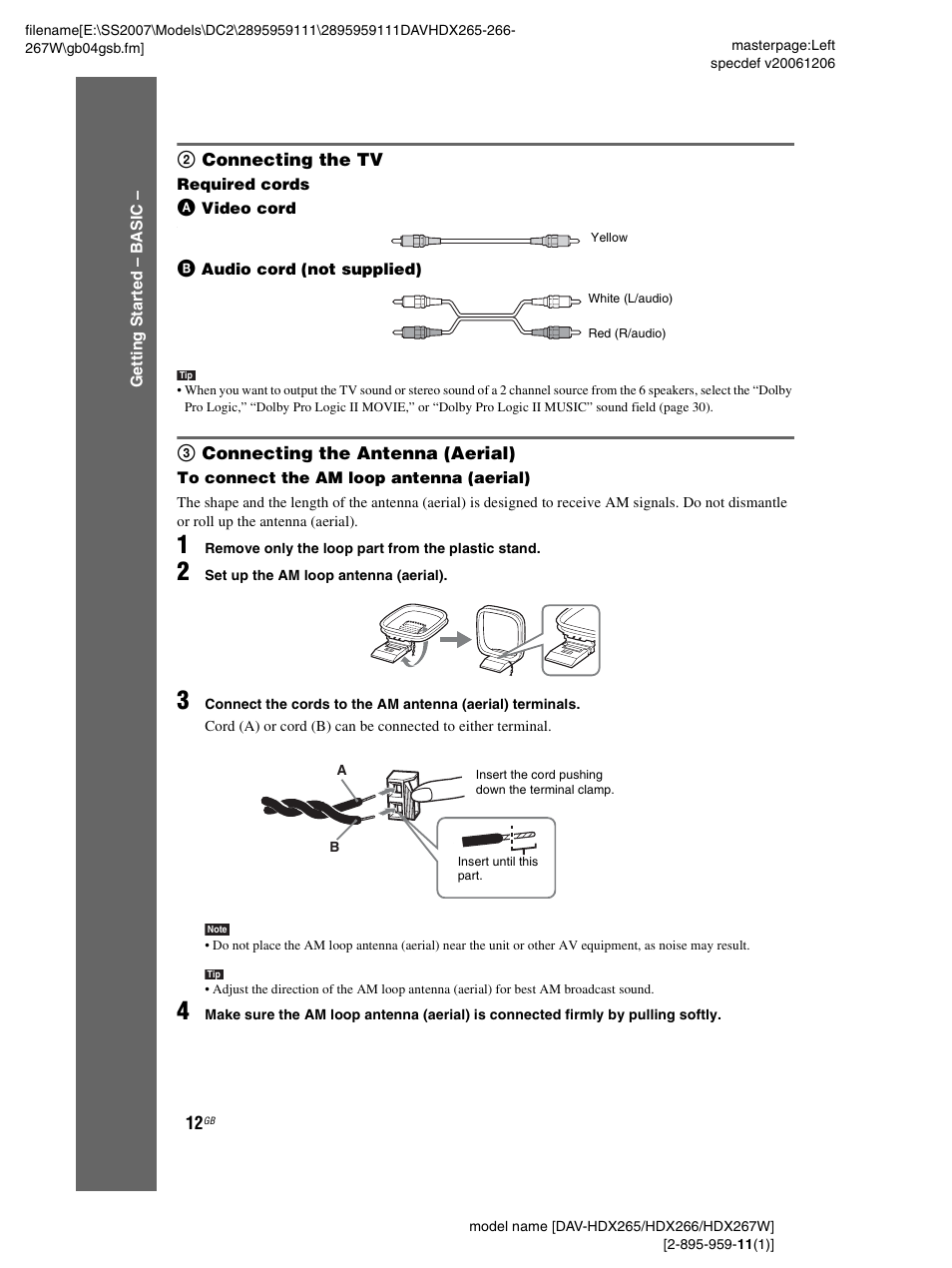 2 connecting the tv, 3 connecting the antenna (aerial) | Sony HDX266 User Manual | Page 12 / 104