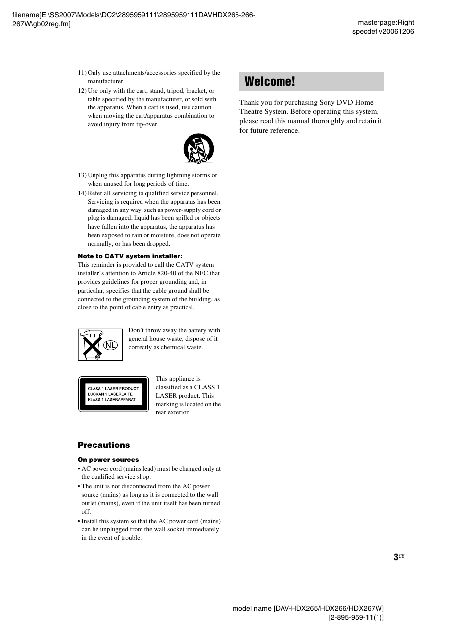 Welcome | Sony HDX266 User Manual | Page 3 / 104