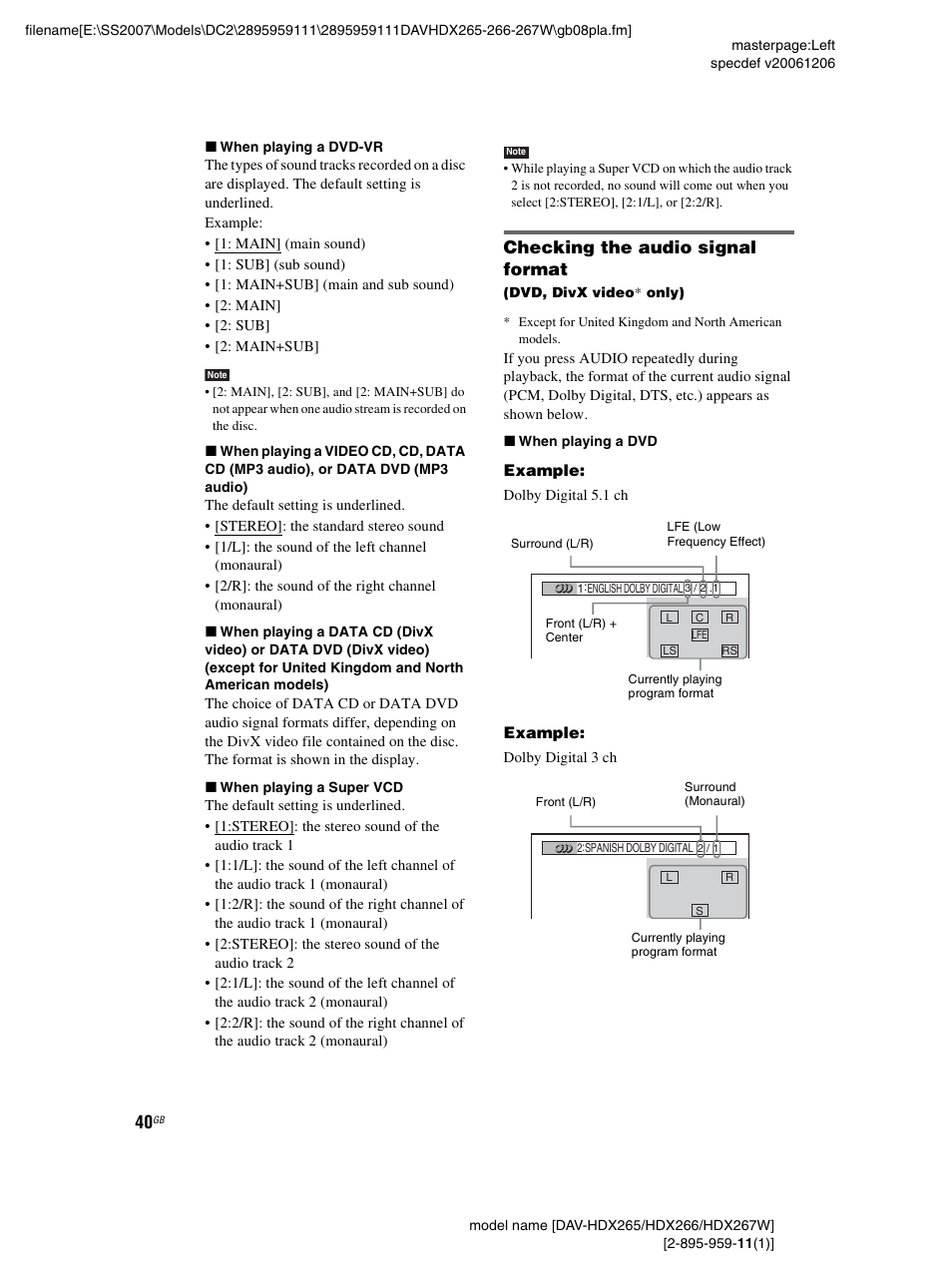Checking the audio signal format | Sony HDX266 User Manual | Page 40 / 104