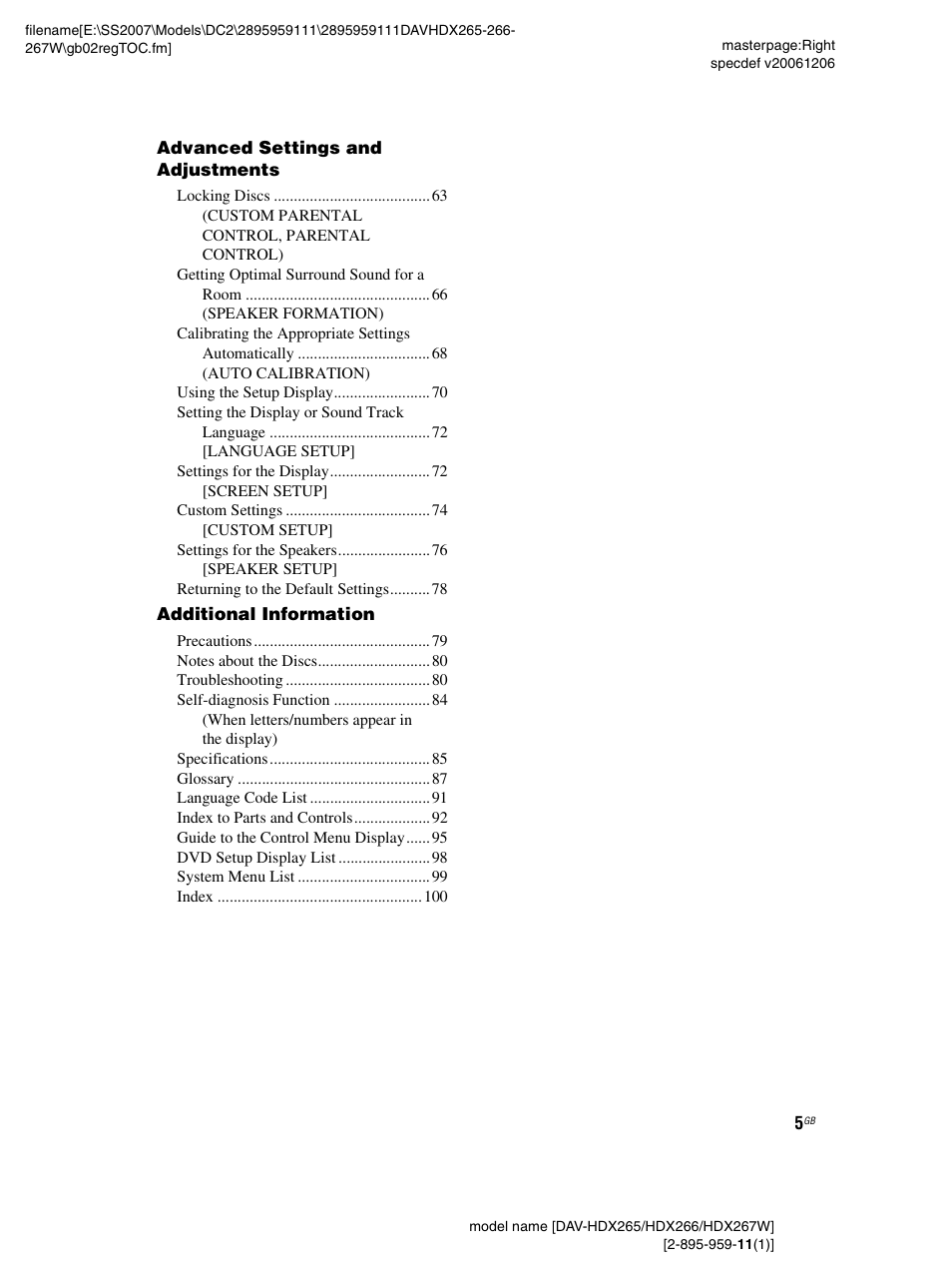 Sony HDX266 User Manual | Page 5 / 104