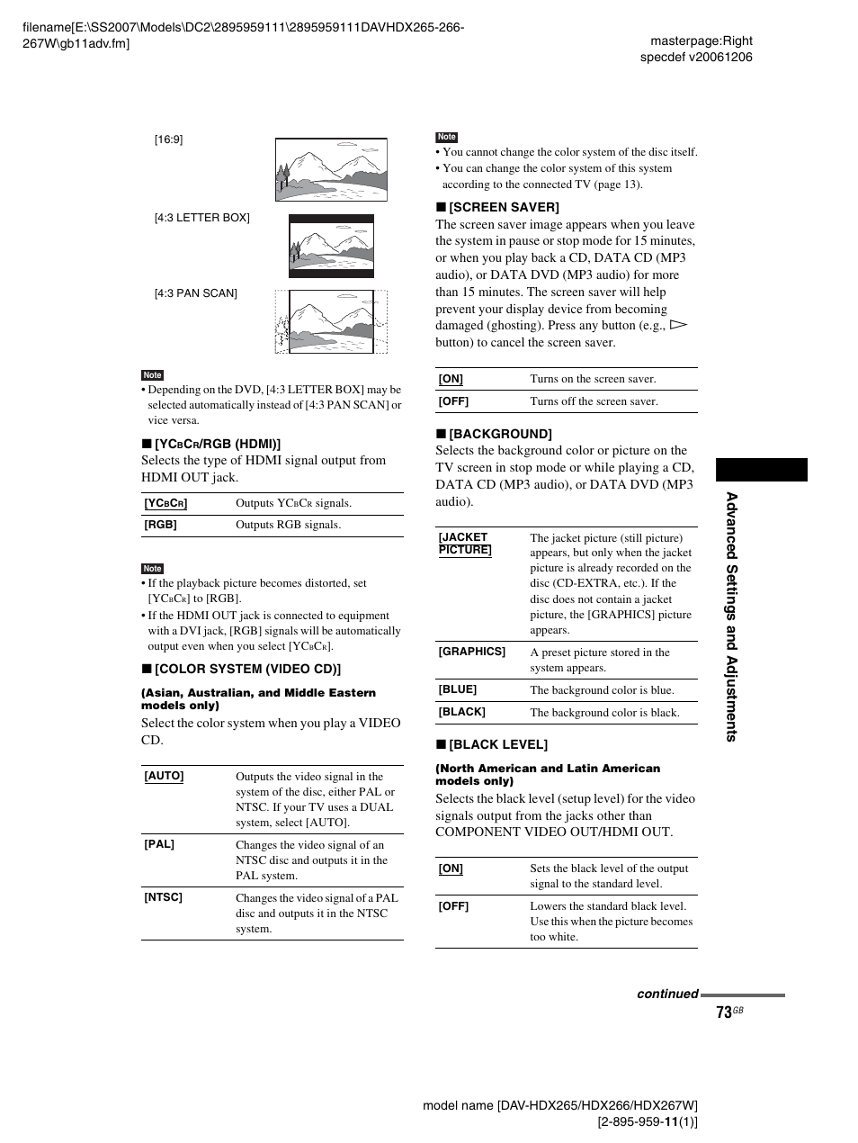 Sony HDX266 User Manual | Page 73 / 104