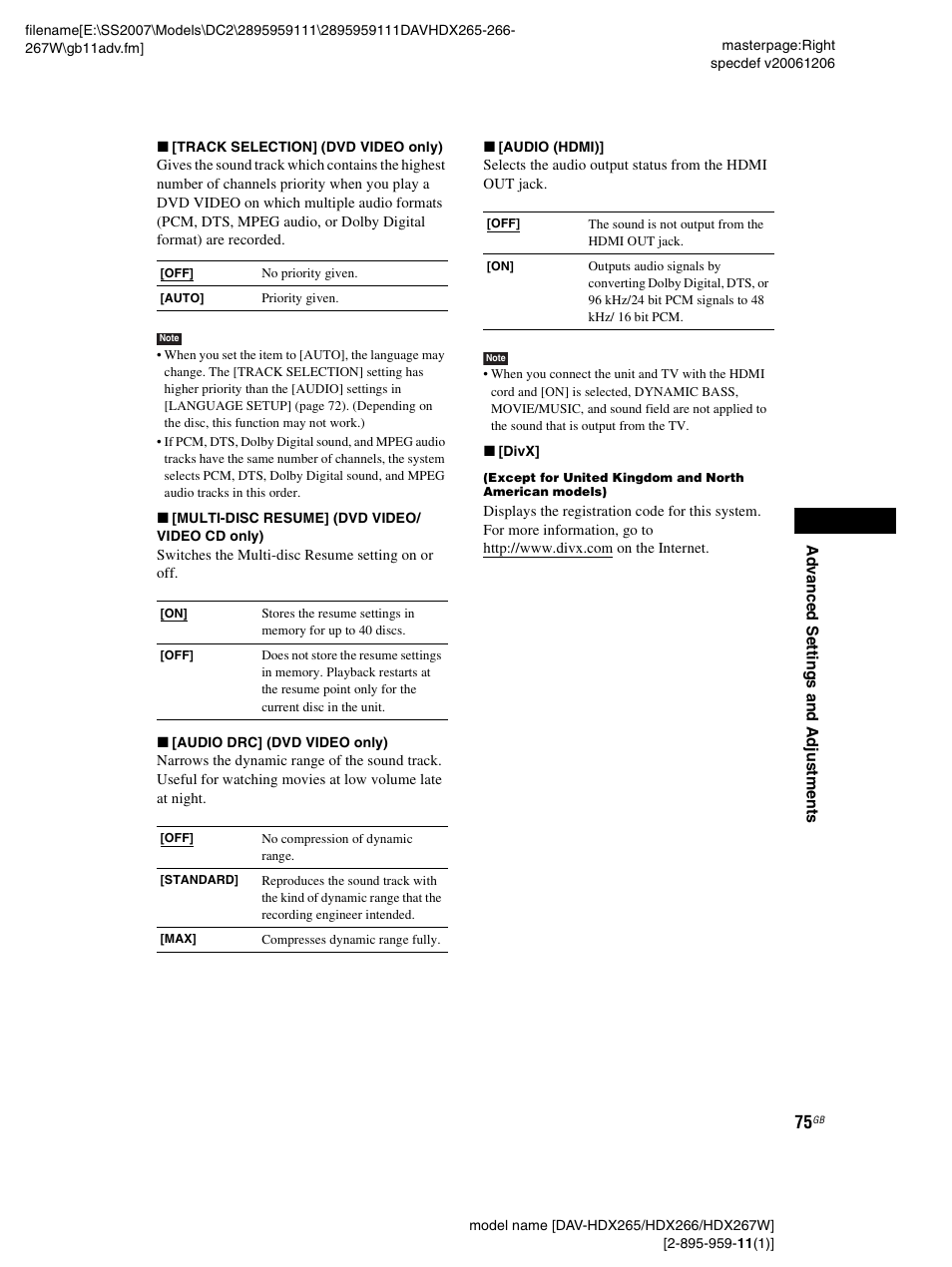 Sony HDX266 User Manual | Page 75 / 104