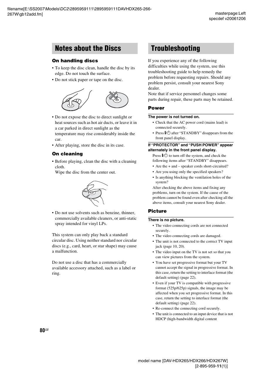 Notes about the discs, Troubleshooting, Notes about the discs troubleshooting | Sony HDX266 User Manual | Page 80 / 104