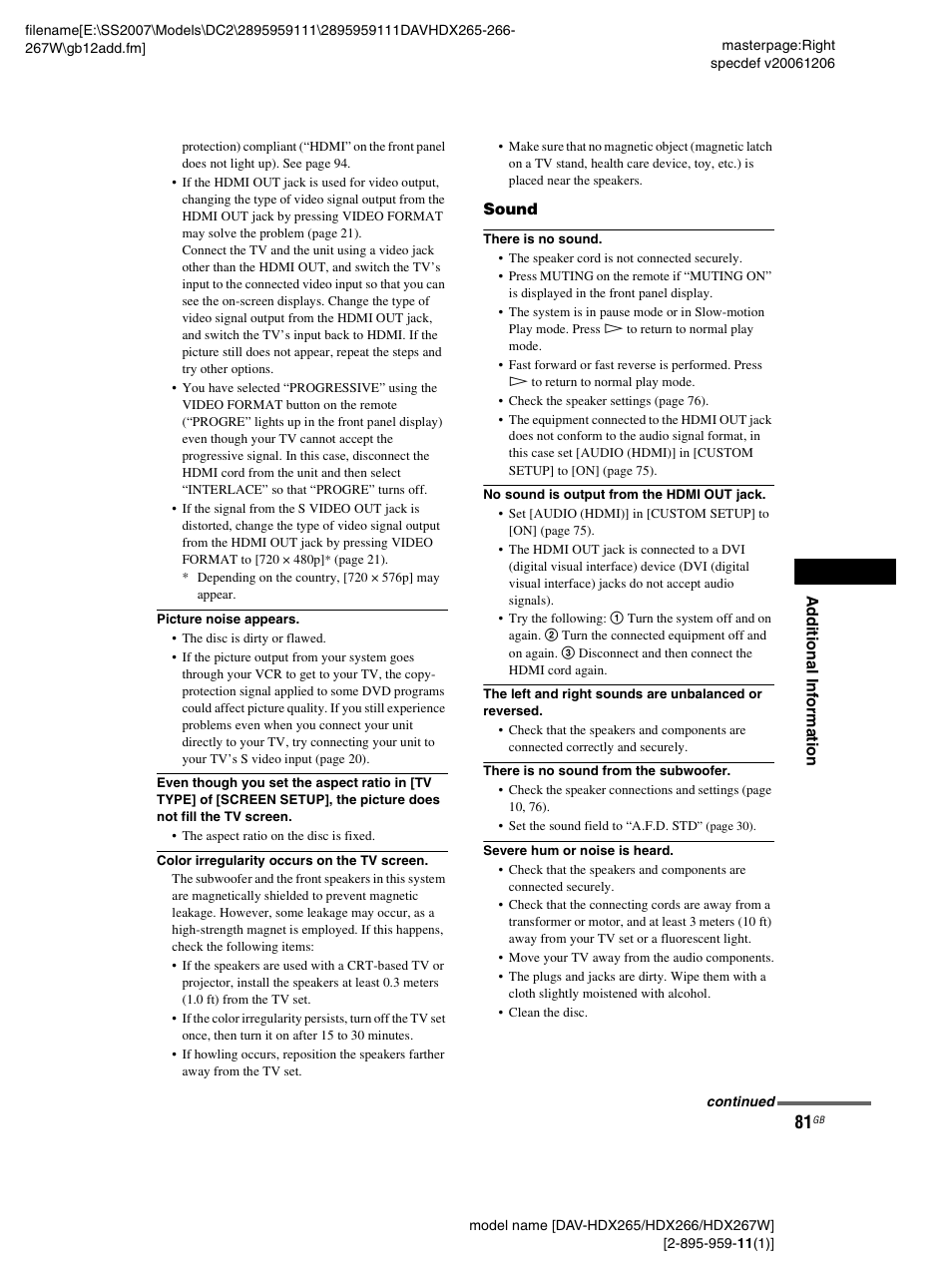 Sony HDX266 User Manual | Page 81 / 104