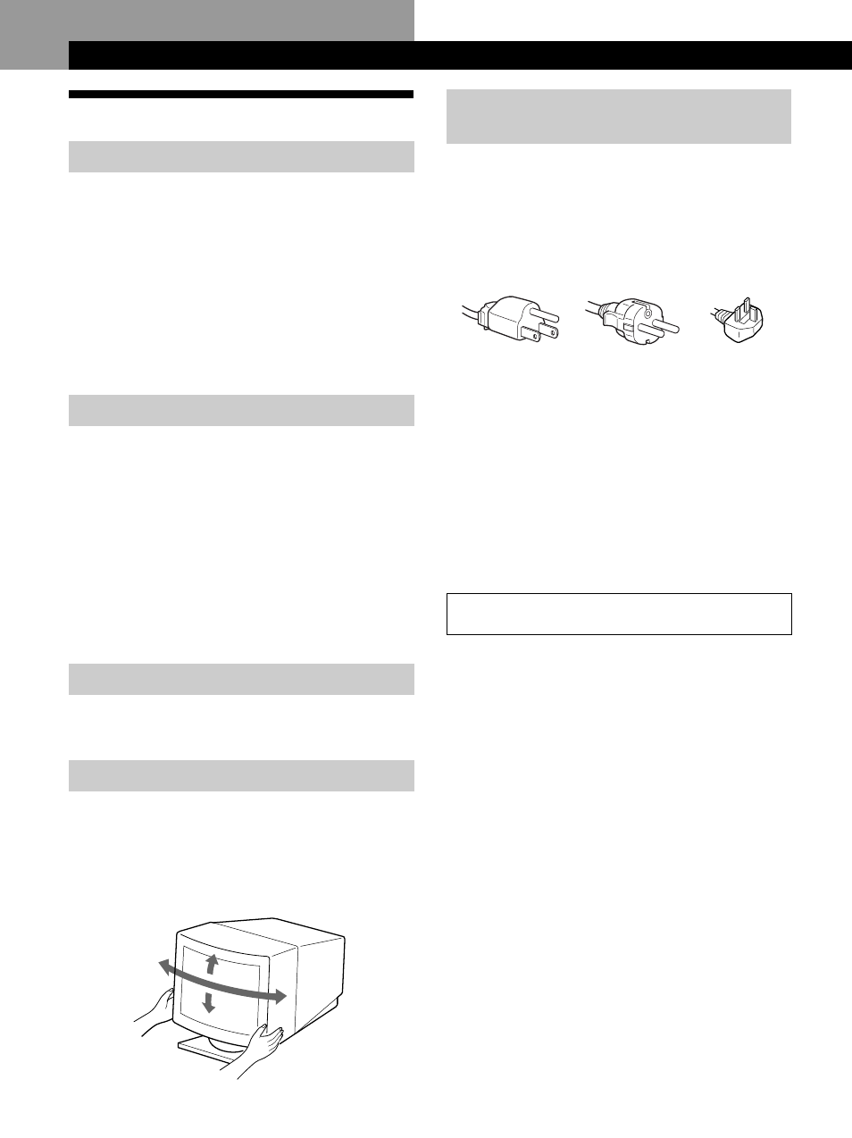 Precauzioni, Operazioni preliminari, Avvertenza per i collegamenti di alimentazione | Installazione, Manutenzione, Trasporto, Uso del sistema orientabile | Sony GDM-500PST9 User Manual | Page 84 / 104
