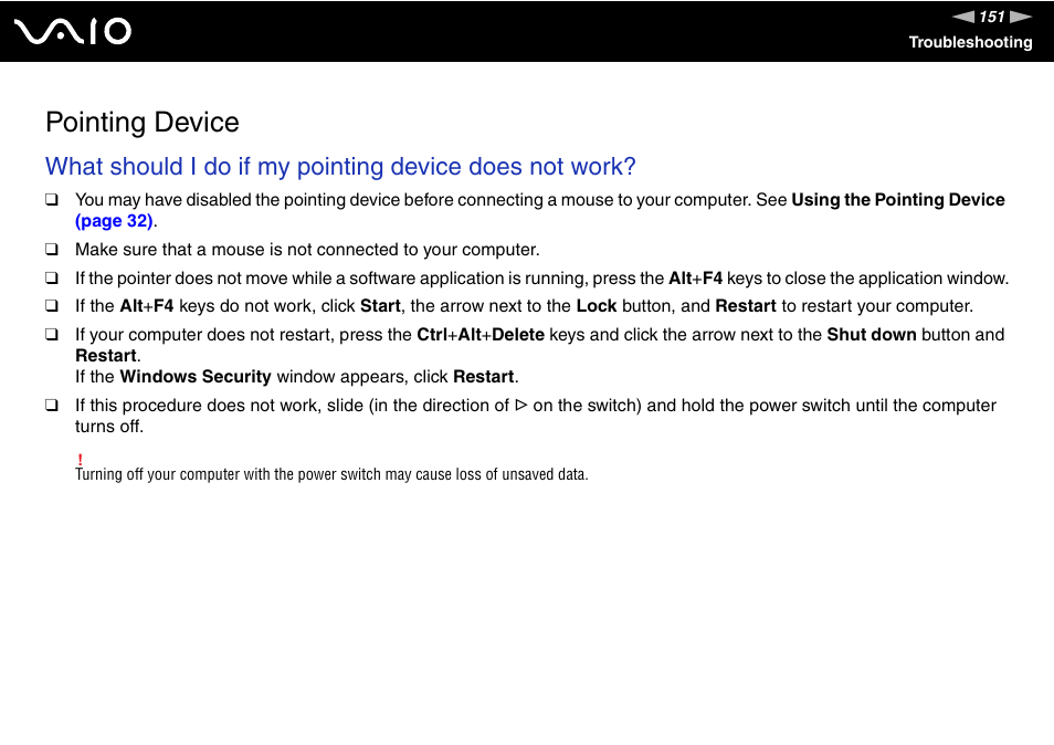 Pointing device | Sony VAIO VGN-P500 User Manual | Page 151 / 165