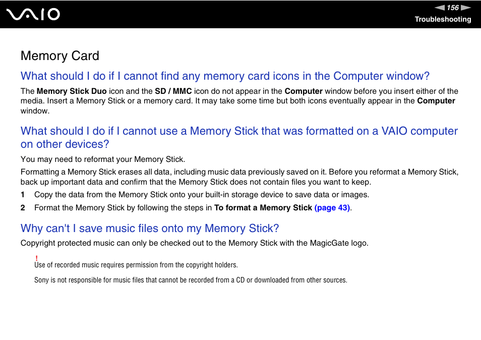 Memory card | Sony VAIO VGN-P500 User Manual | Page 156 / 165